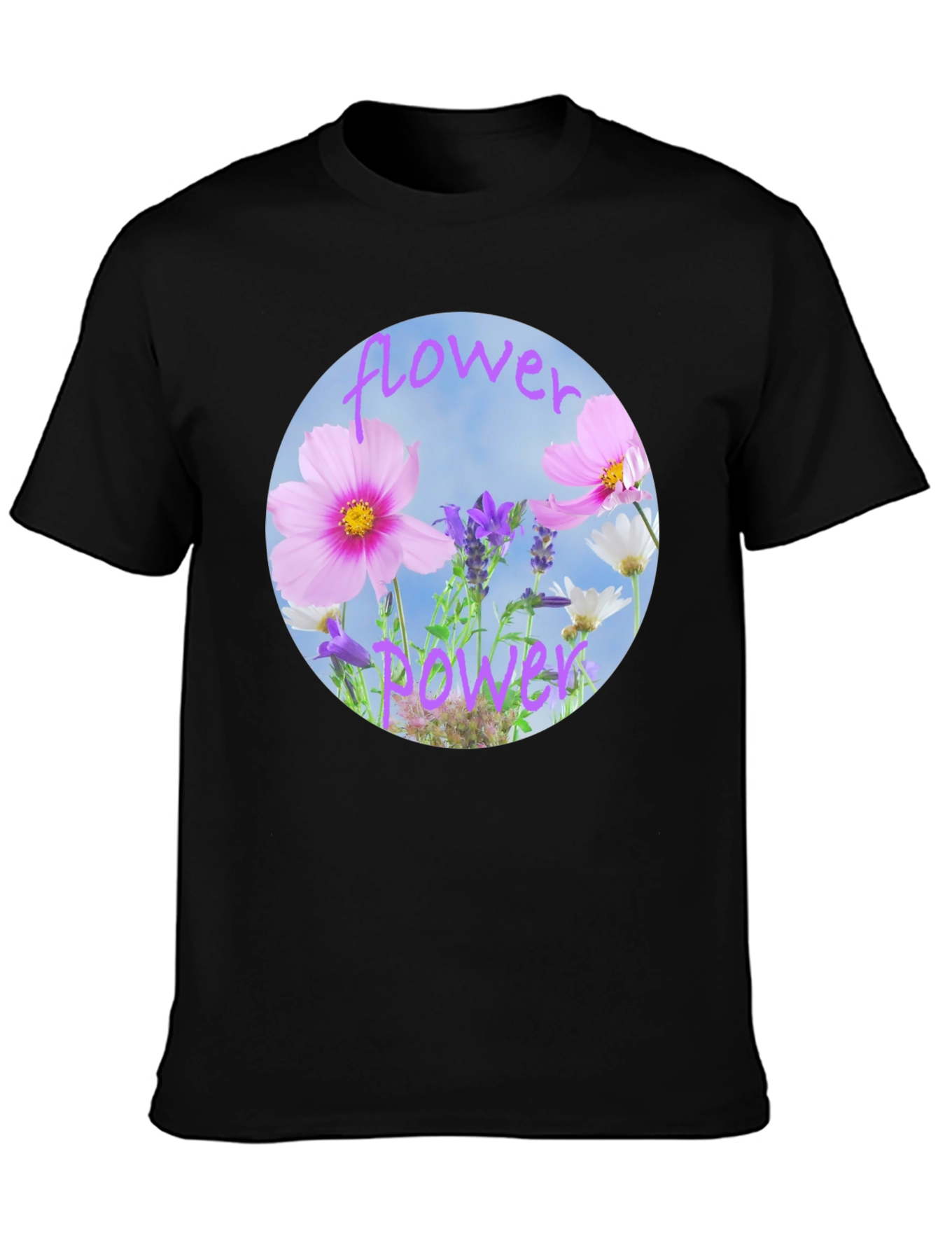 Flower Power Graphic Tee - Black Cotton T-Shirt - 3
