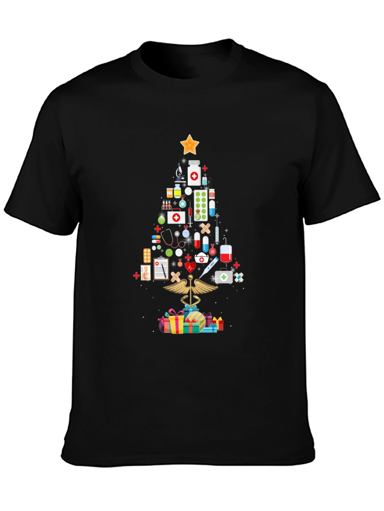 Black Medical Christmas Tree T-Shirt view 3