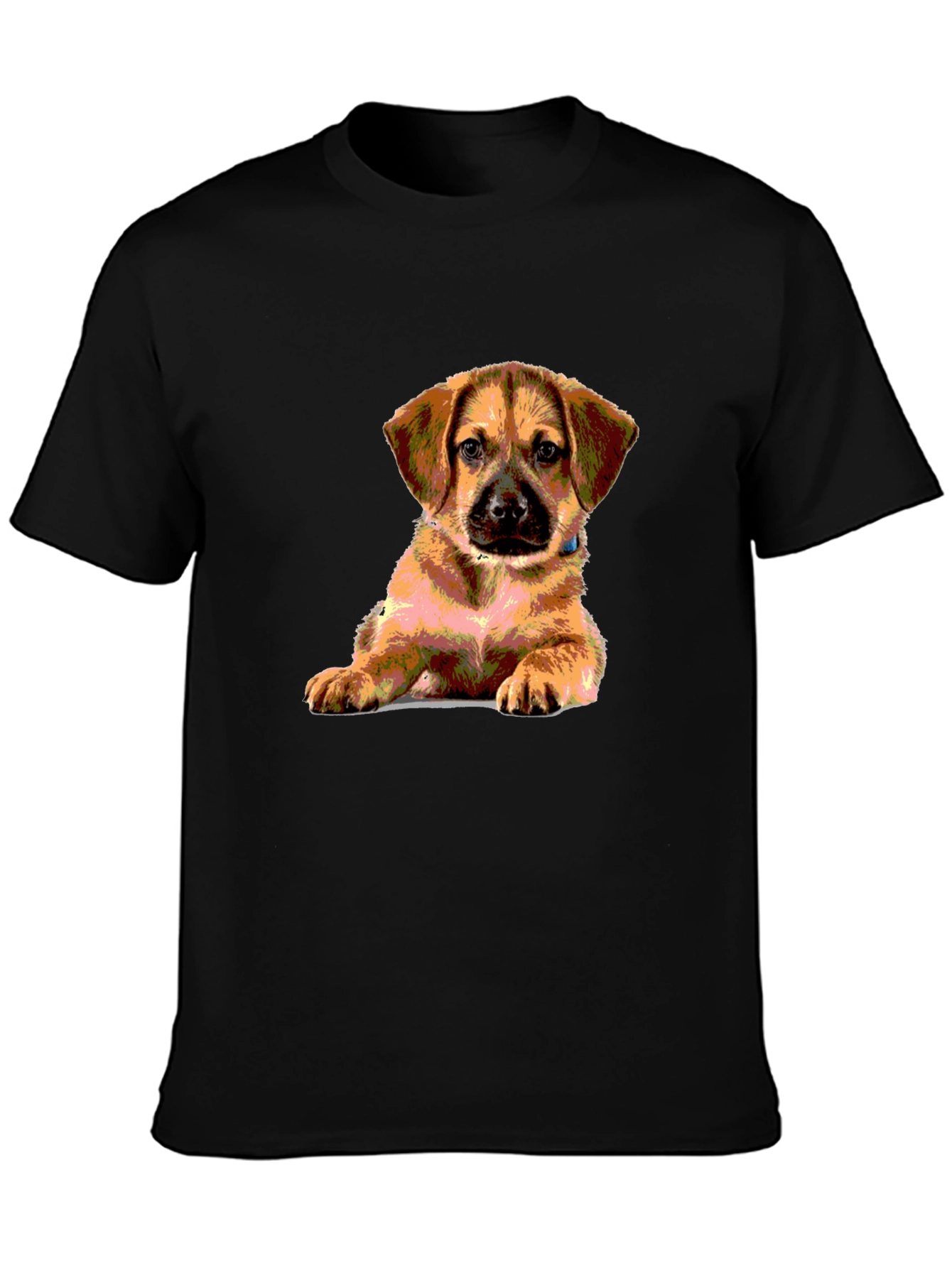 Black Puppy Print Black T-Shirt - Cute Dog Lover Tee view 3