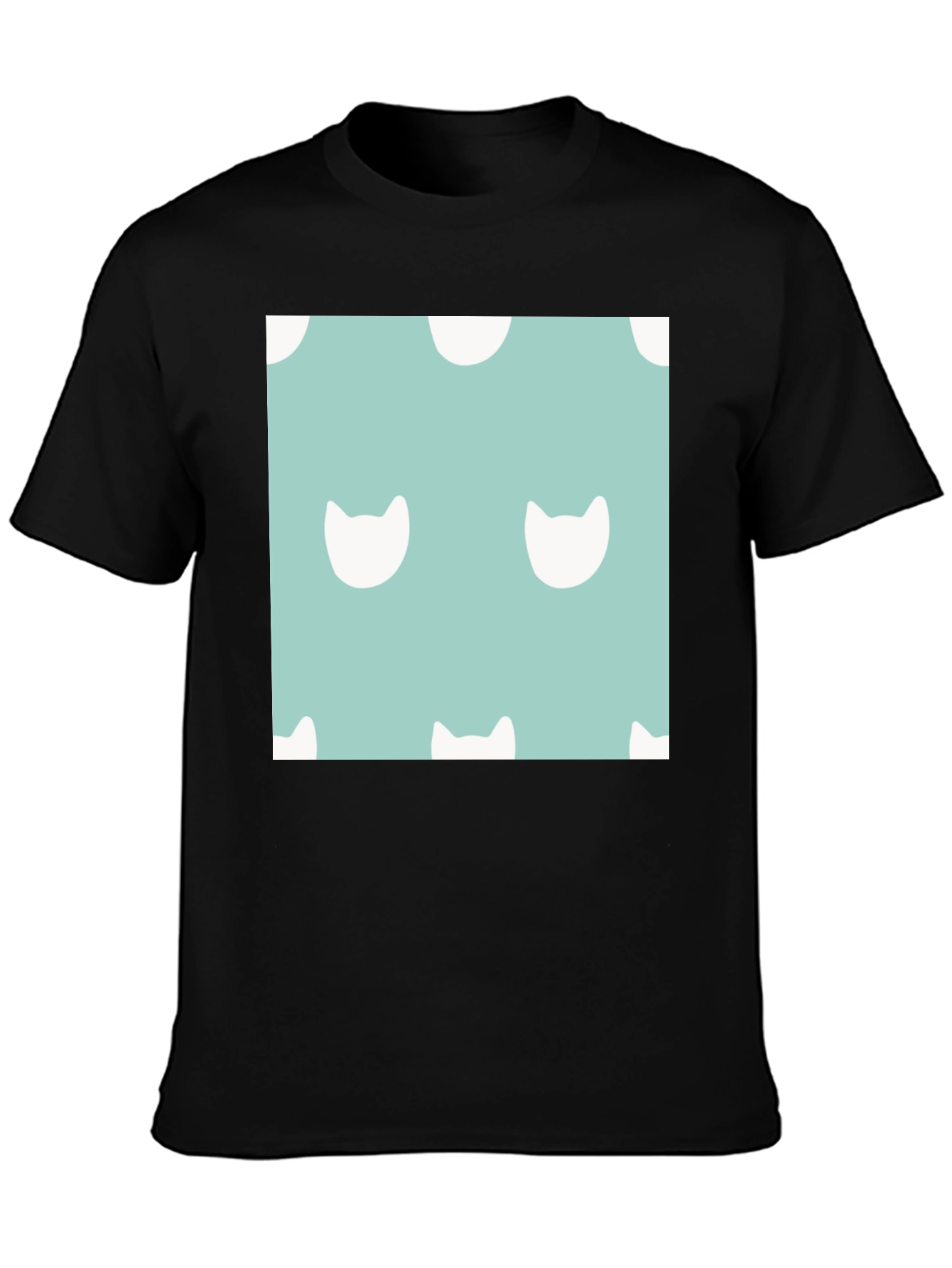 Black Cute Cat Pattern T-Shirt view 3
