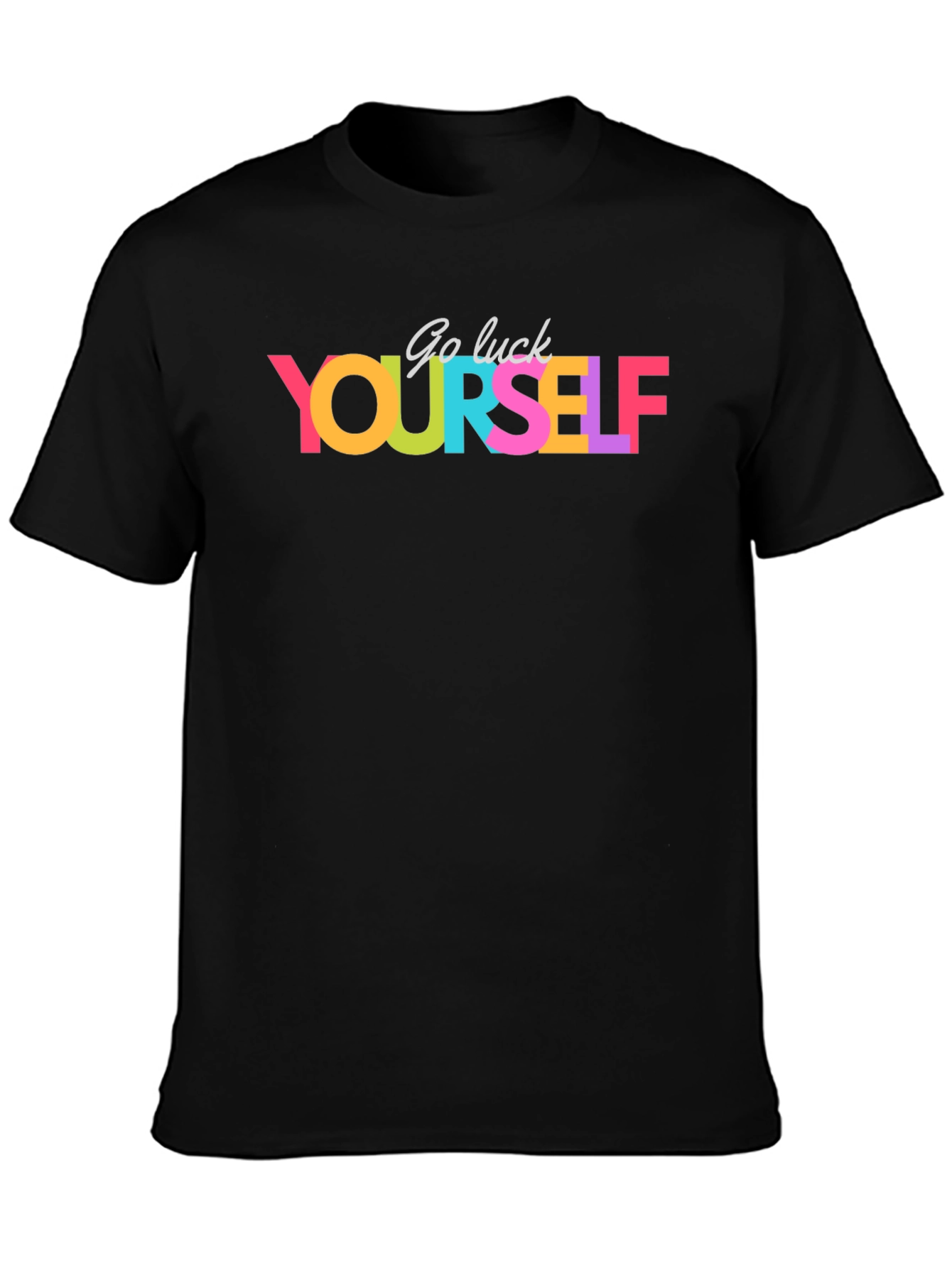 Black Go Luck Yourself Colorful Graphic T-Shirt view 3