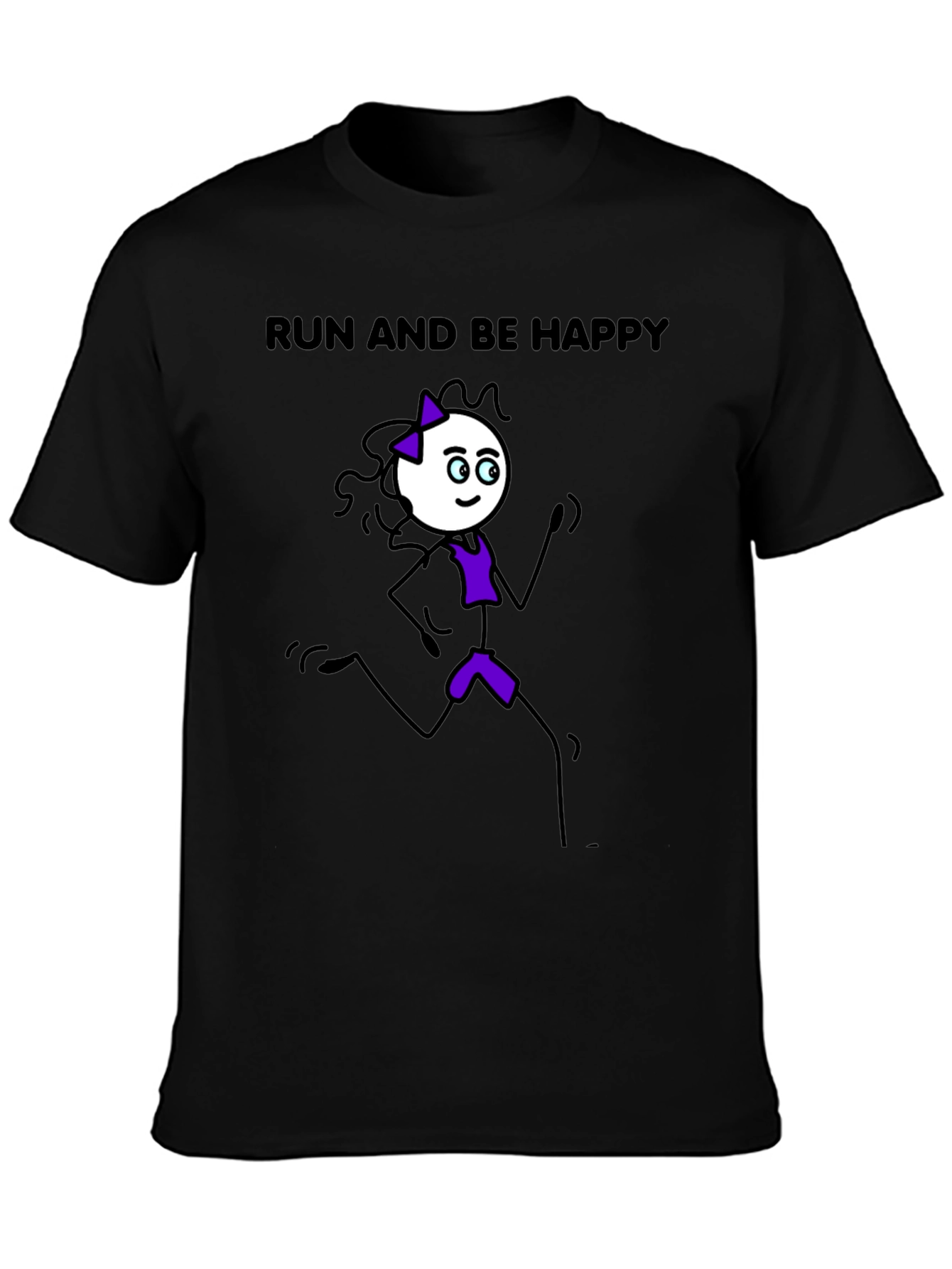 Black Run and Be Happy T-Shirt - Stick Figure Design view 3