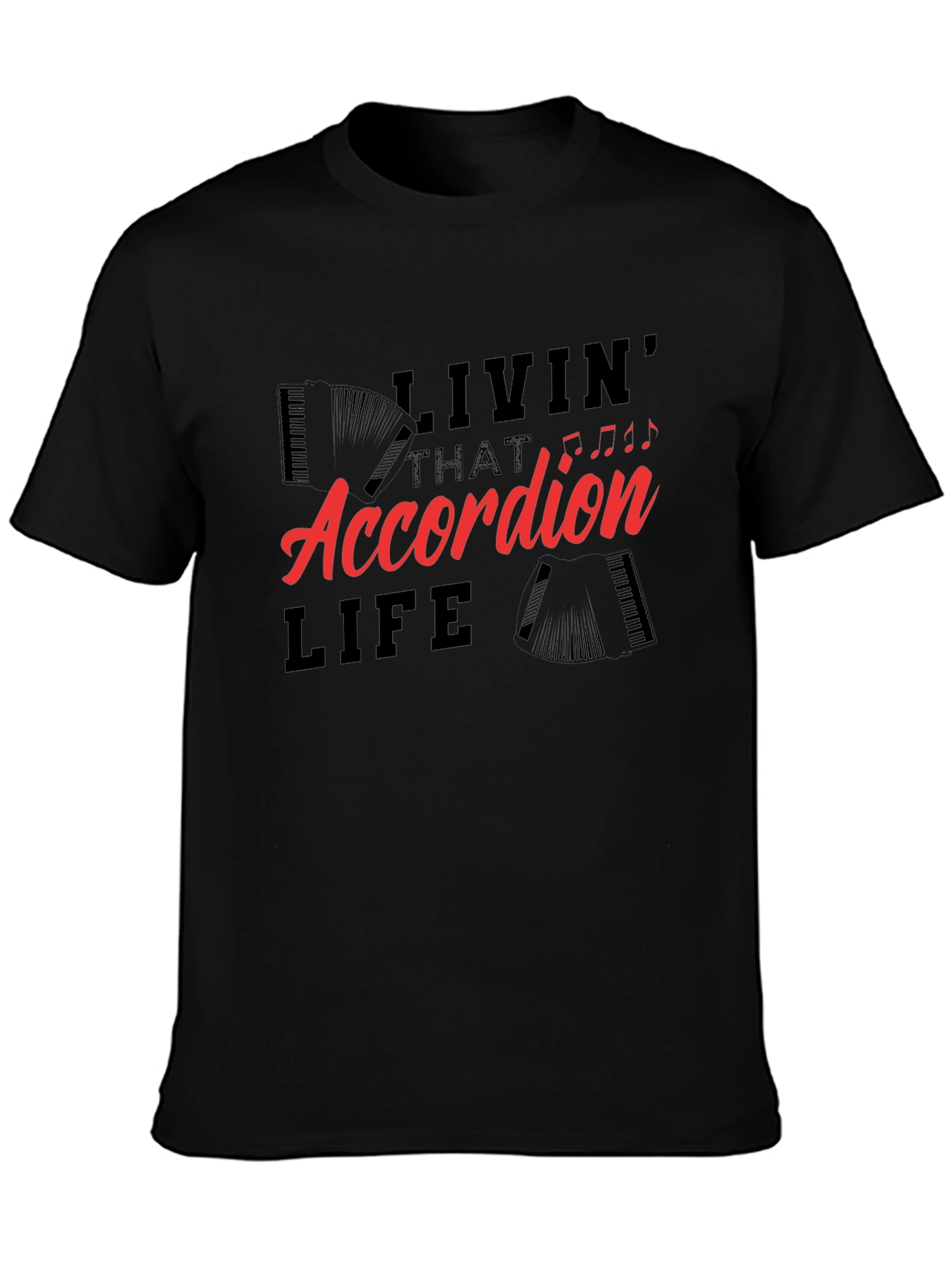 Black Accordion Life T-Shirt - Musician Tee view 3