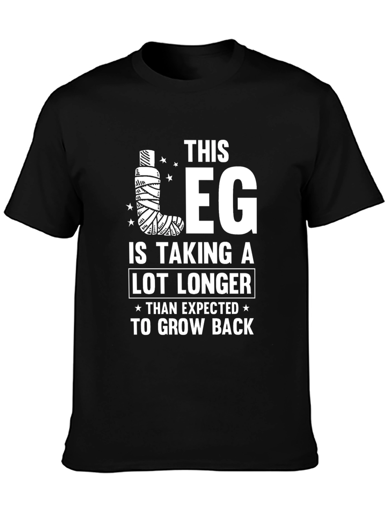 Black Humorous Leg Injury T-Shirt - Grow Back Recovery Tee view 3