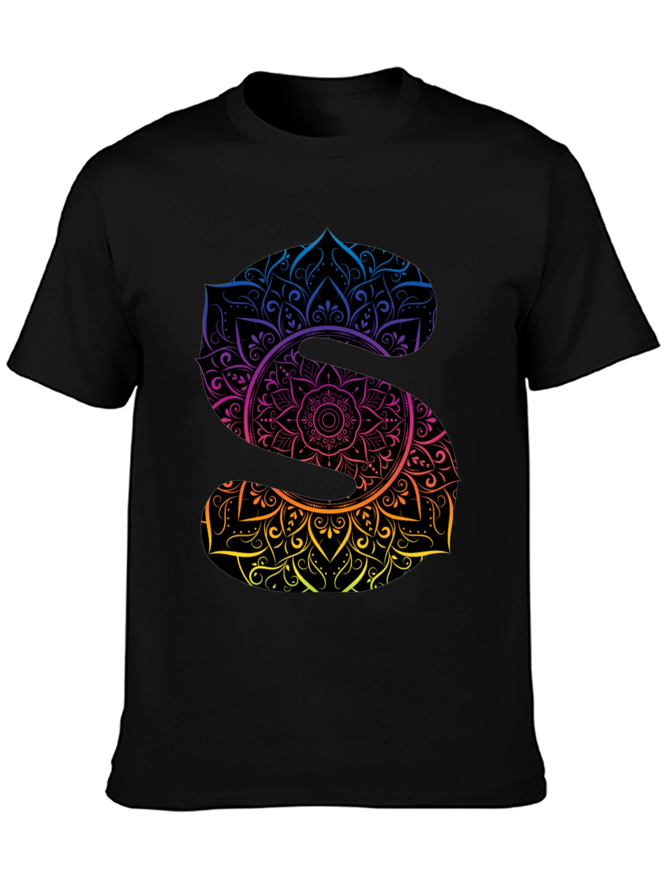 Black Mandala Letter S Graphic Black T-Shirt view 3
