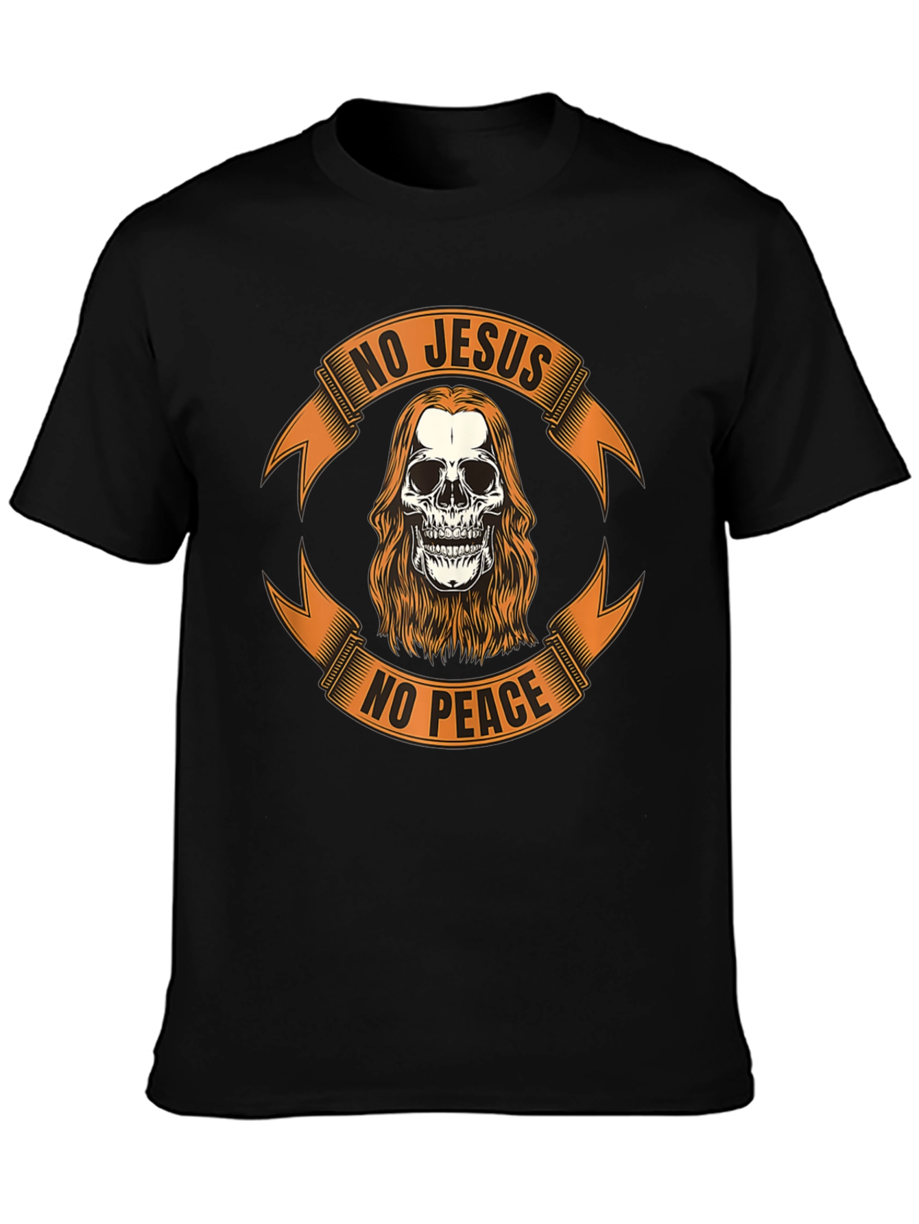 Black No Jesus No Peace Skull Graphic Tee - Black view 3
