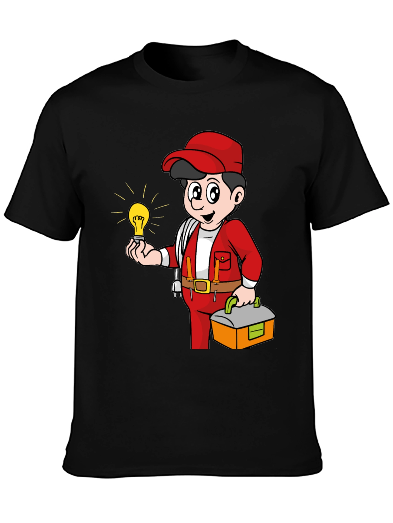 Black Electrician Cartoon Graphic Tee view 3