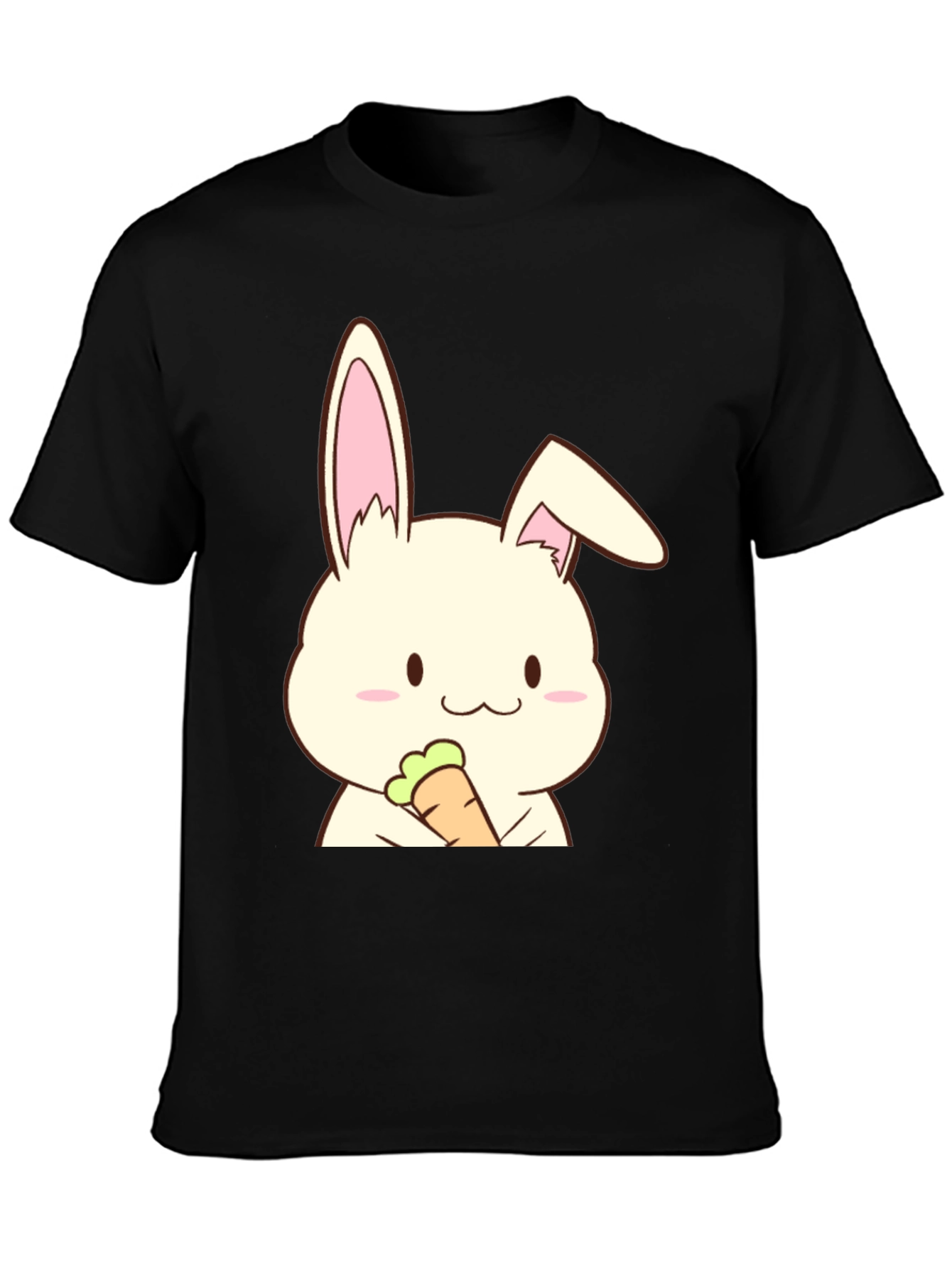 Black Cute Rabbit Holding Carrot Graphic T-Shirt view 3
