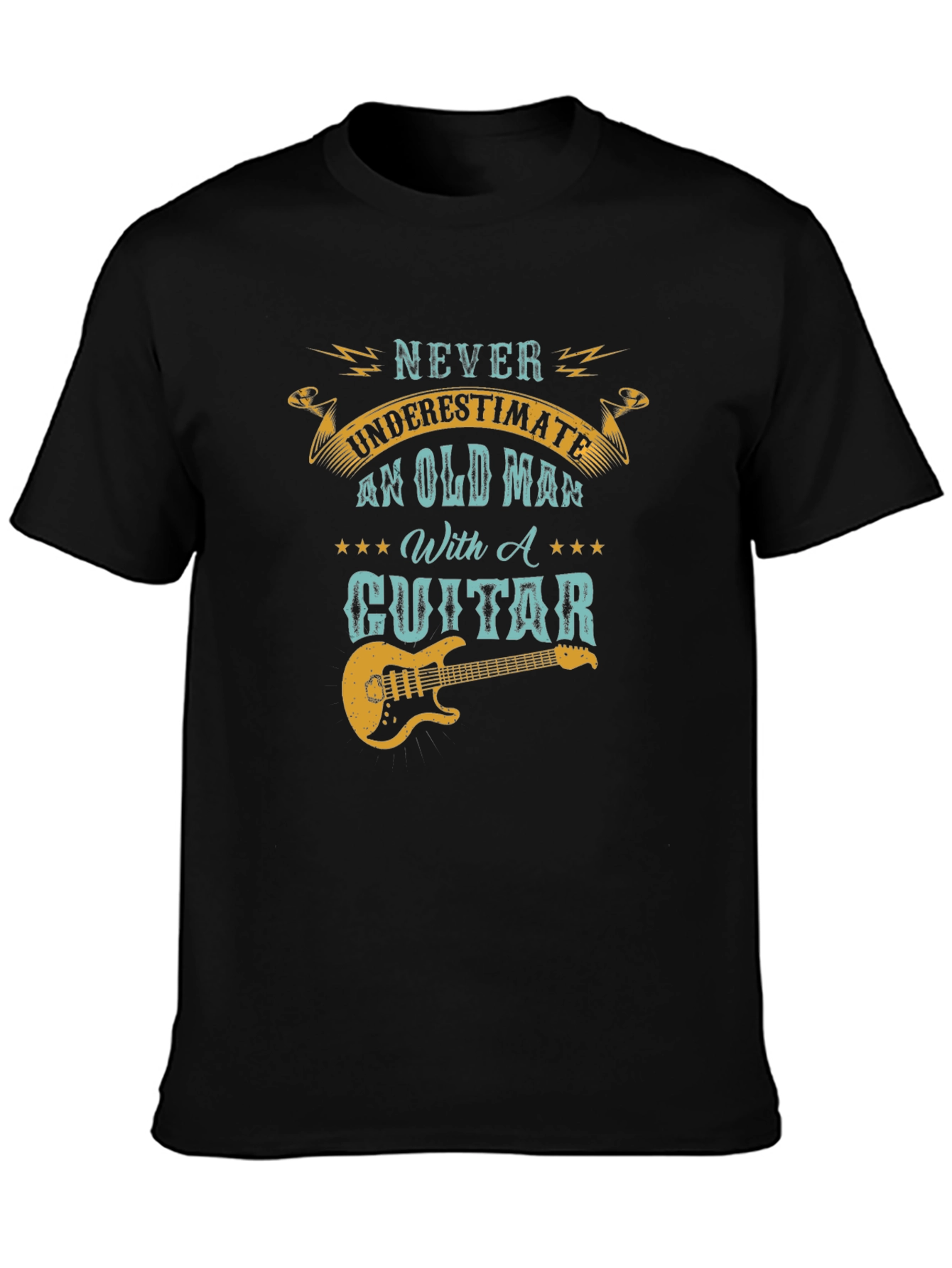 Black Never Underestimate Old Man With Guitar T-Shirt view 3