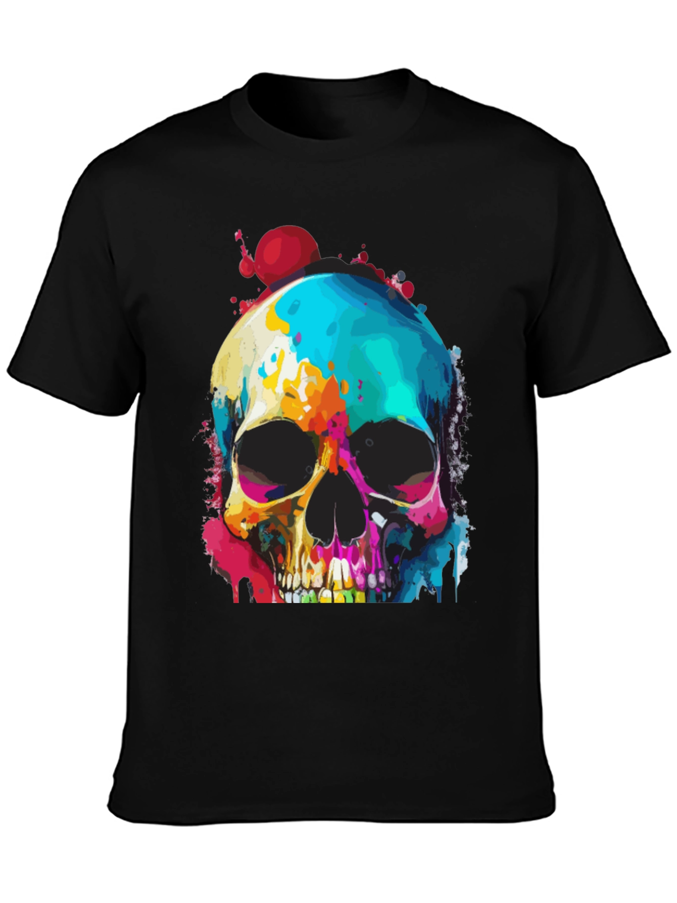 Black Vibrant Skull Graphic Tee - Men's Black T-Shirt view 3