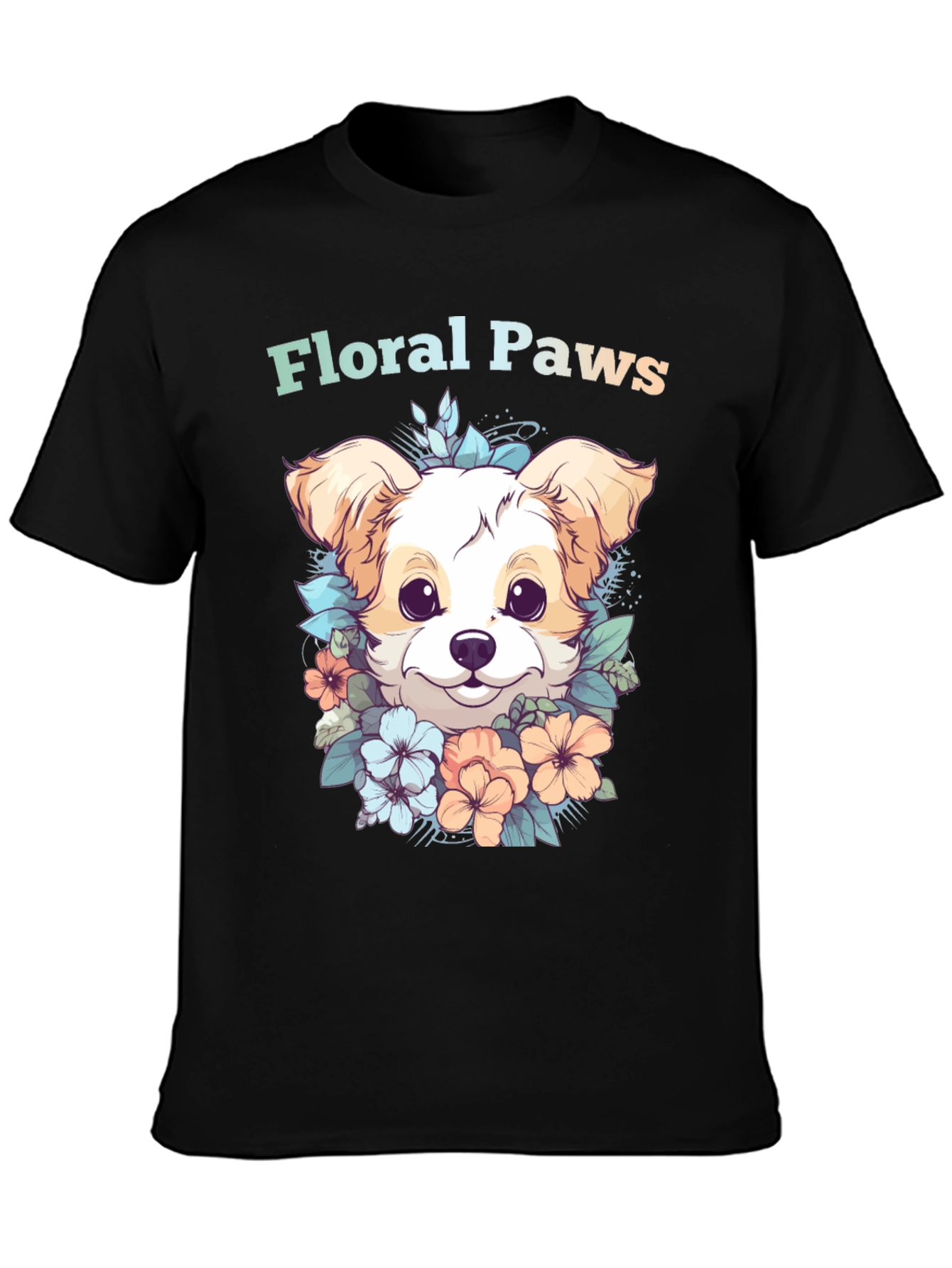 Black Floral Paws Dog Graphic Tee - Cute Puppy Shirt view 3