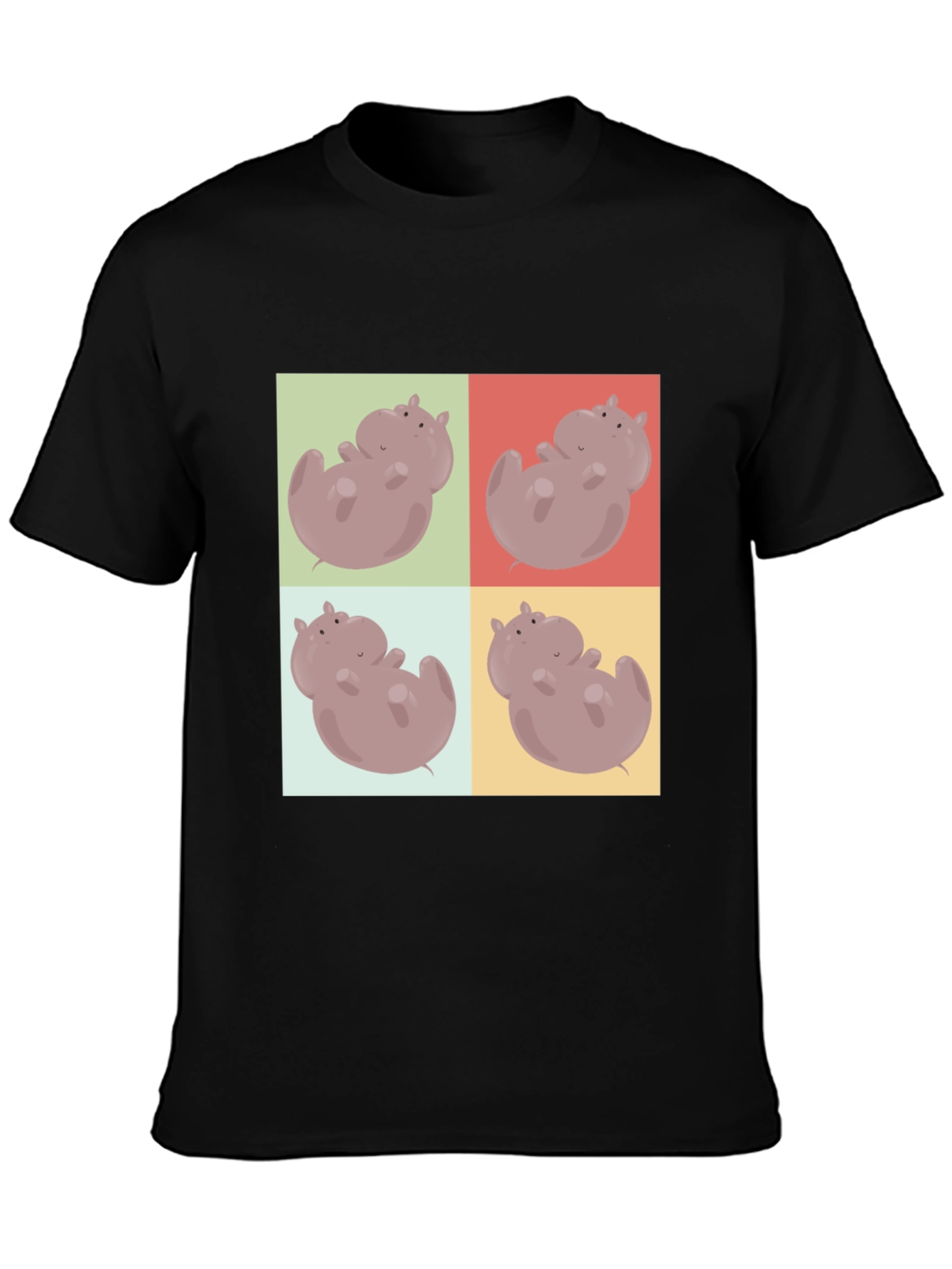Black Hippo Pop Art Black T-Shirt view 3