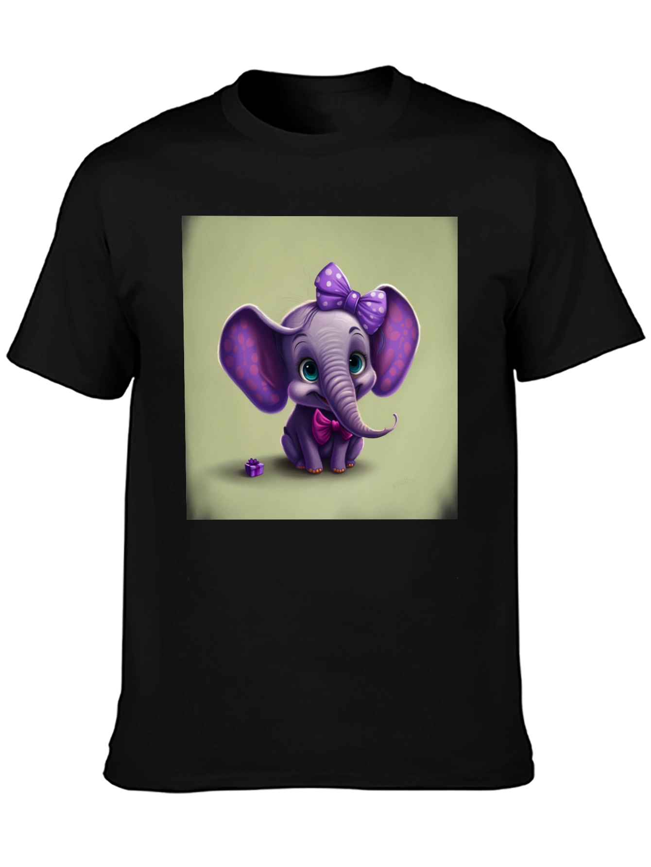 Black Cute Elephant Graphic Tee - Black Cotton Shirt view 3