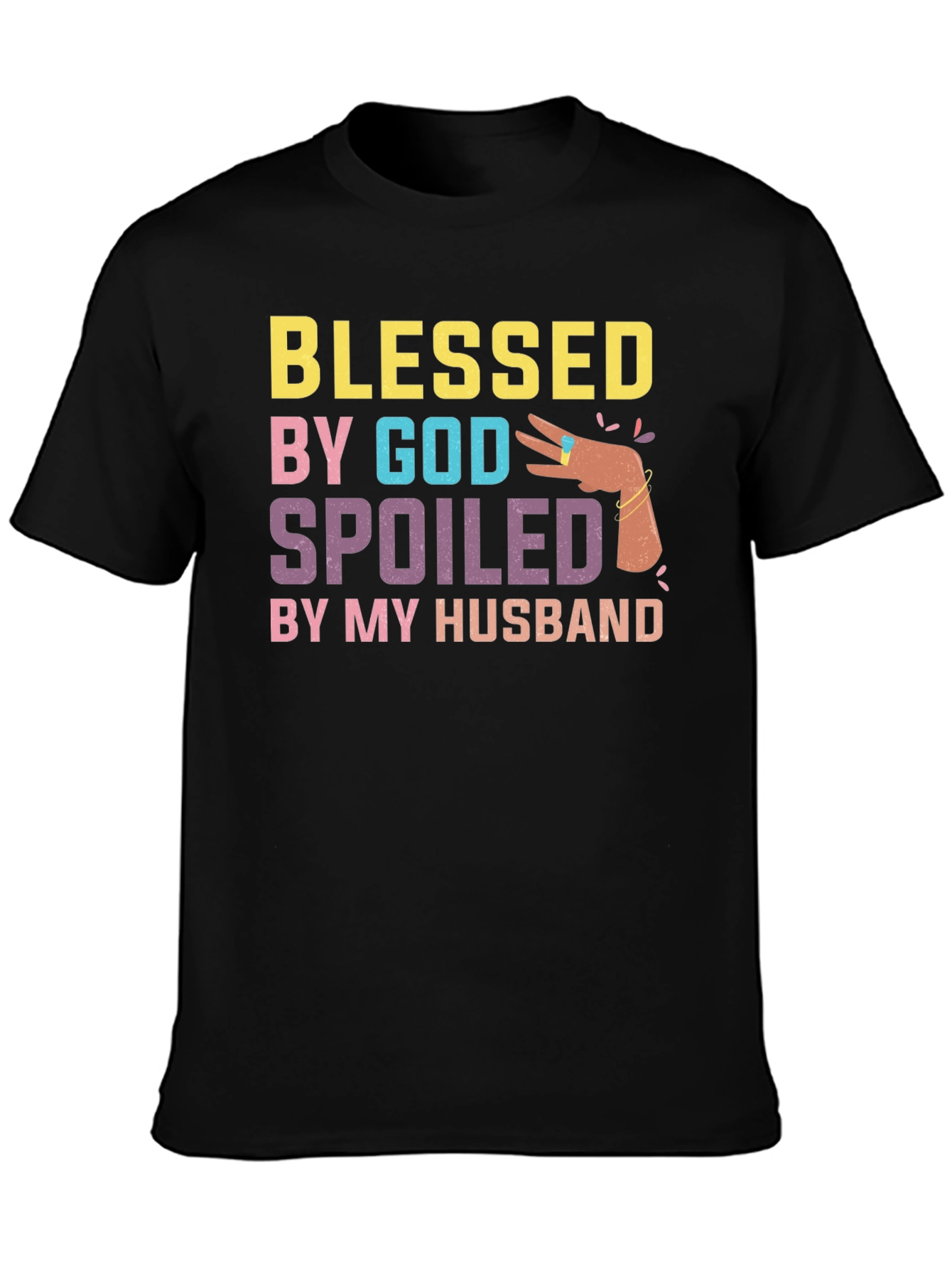 Black Blessed by God Spoiled by my Husband T-Shirt view 3