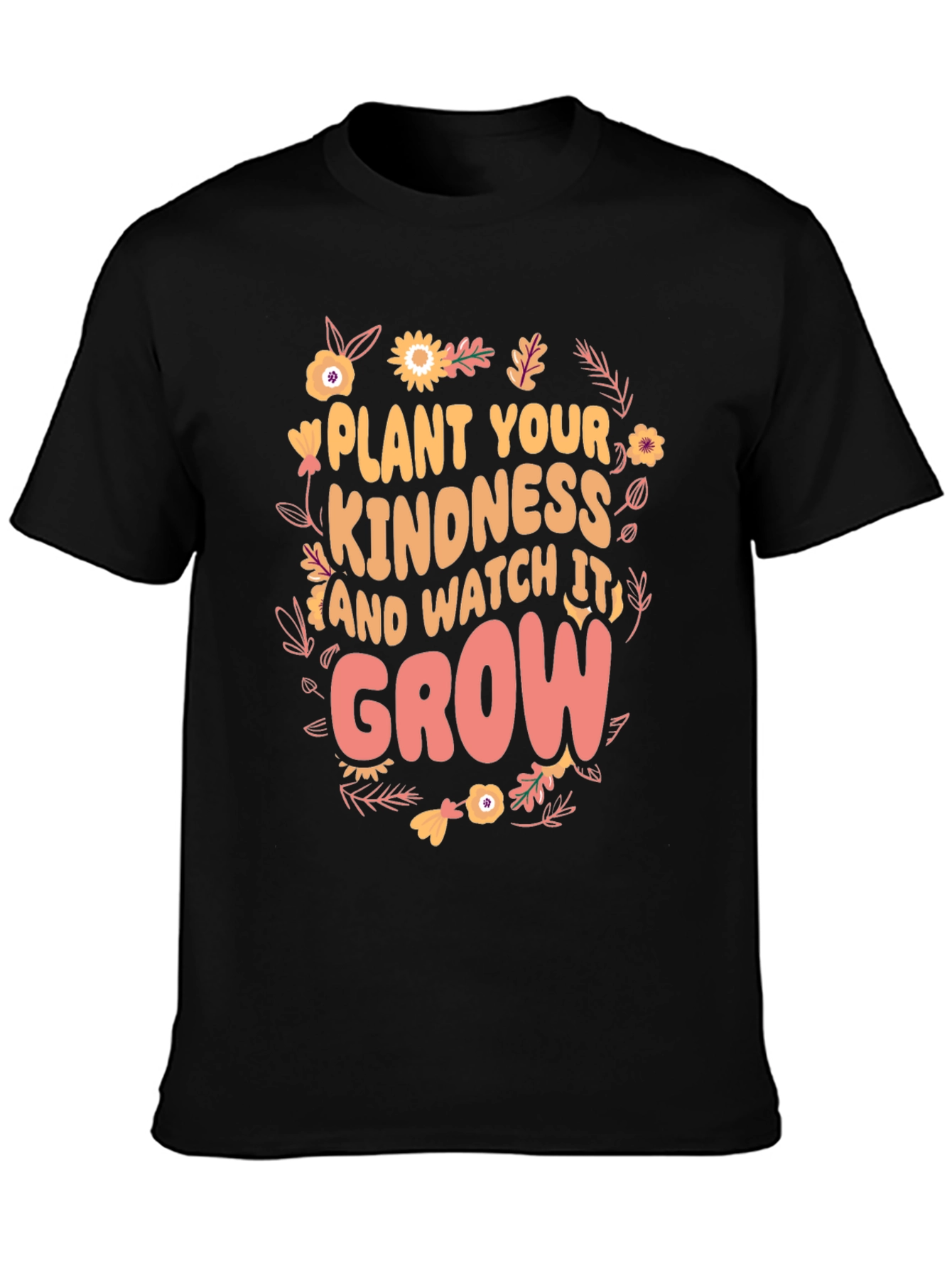 Black Kindness Grow T-Shirt - Floral Design view 3