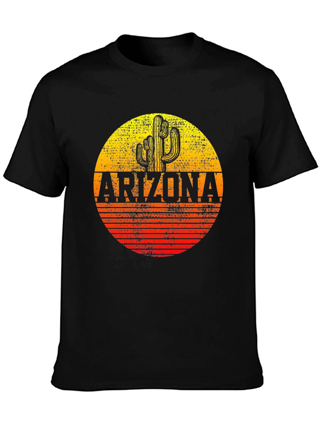 Black Arizona Cactus Graphic T-Shirt - Retro Sunset Design view 3