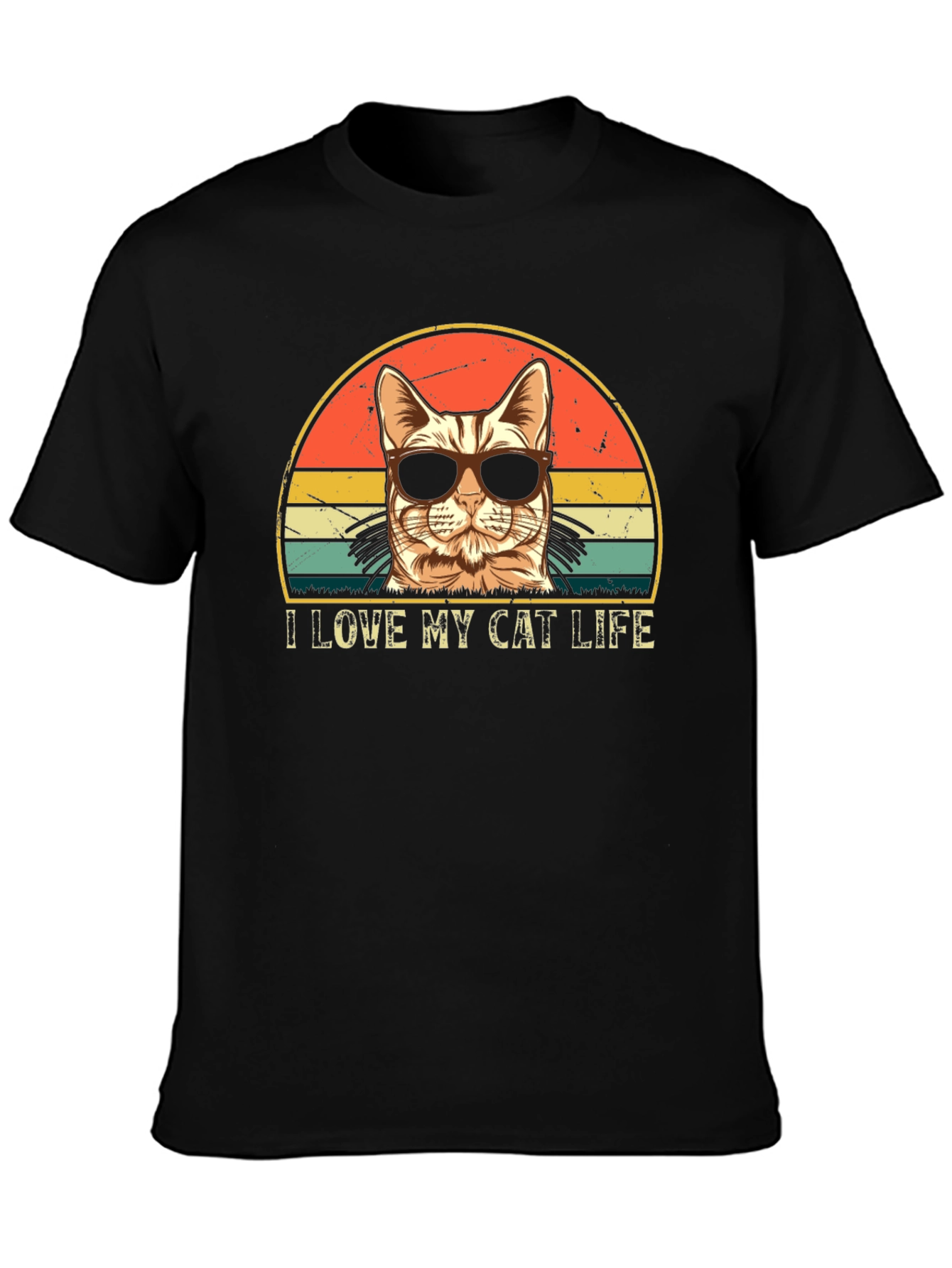 Black I Love My Cat Life Retro T-Shirt view 3