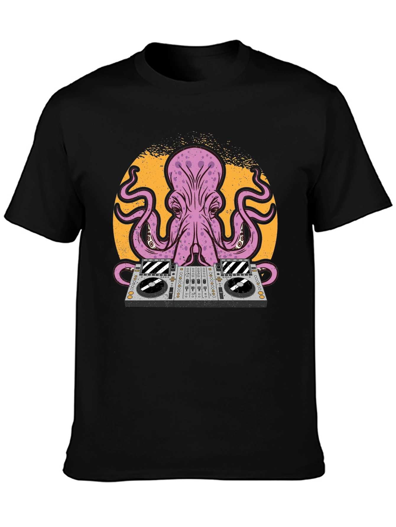 Black DJ Octopus Graphic Tee - Black Cotton T-Shirt view 3