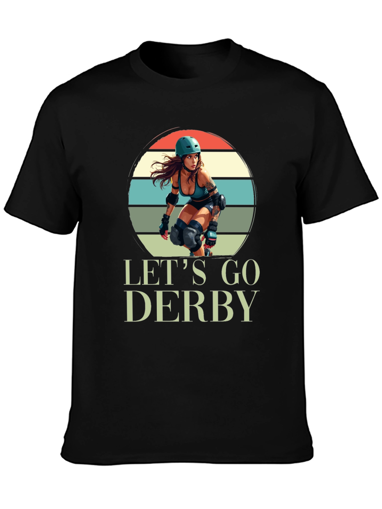 Black Let's Go Derby T-Shirt Roller Girl Retro Style view 3