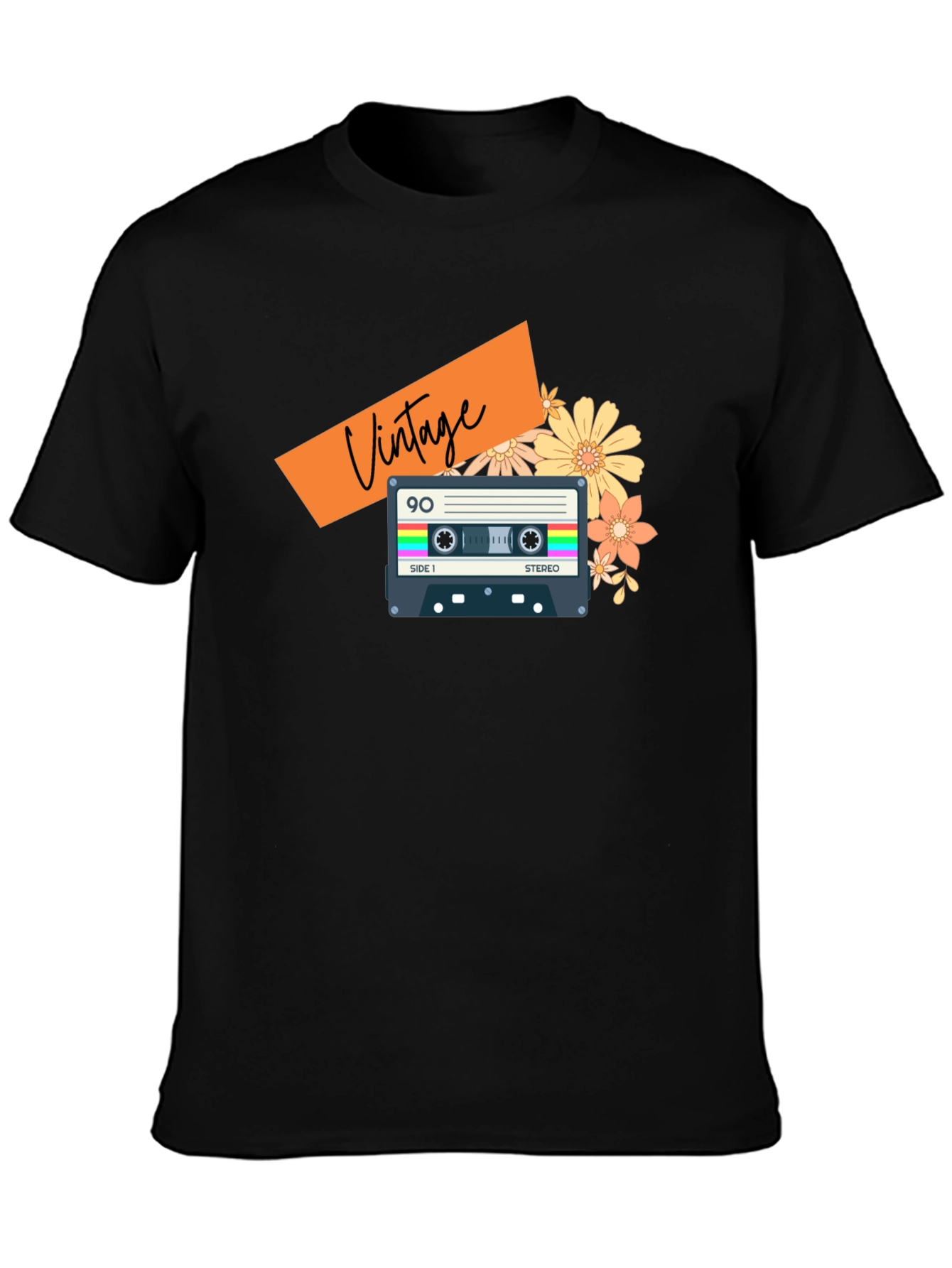 Black Vintage Cassette Tape Graphic Tee - Retro 90s Style view 3