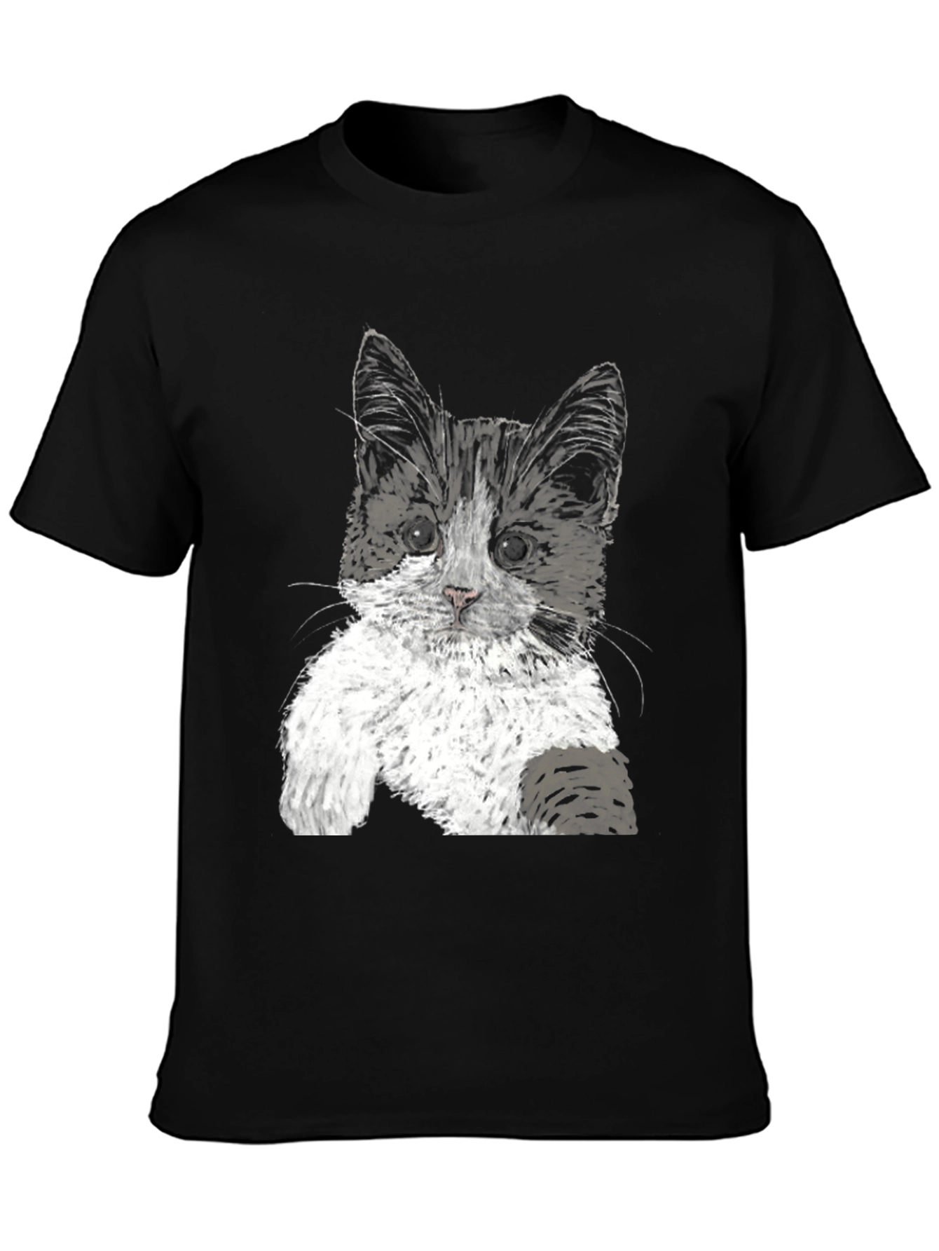 Black Cute Kitten Graphic Tee - Black Cotton T-Shirt view 3