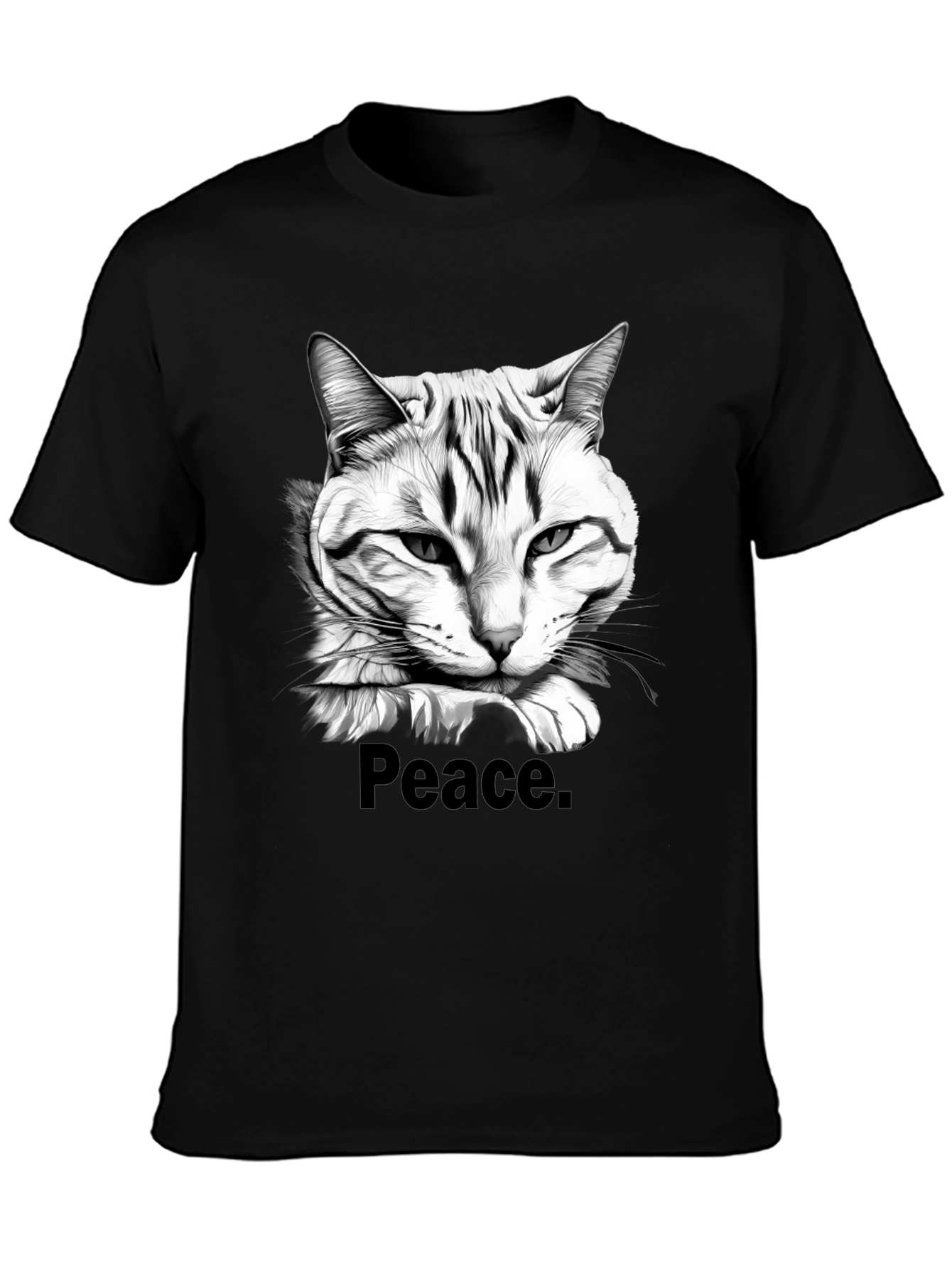 Black Peace Cat Graphic Tee - Men's Black T-Shirt view 3
