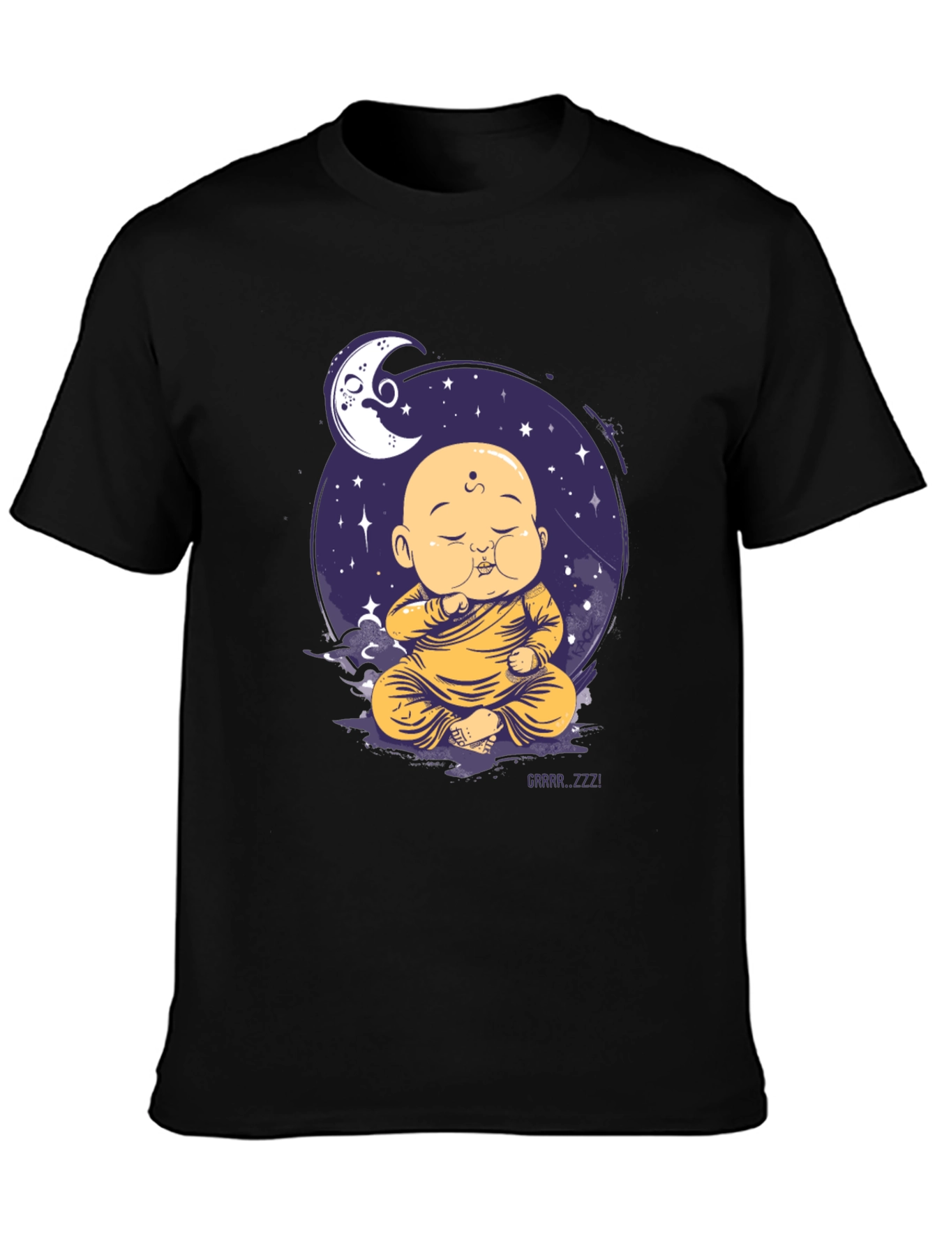 Black Zen Monk Moon T-Shirt - Sleepy Buddha Design view 3