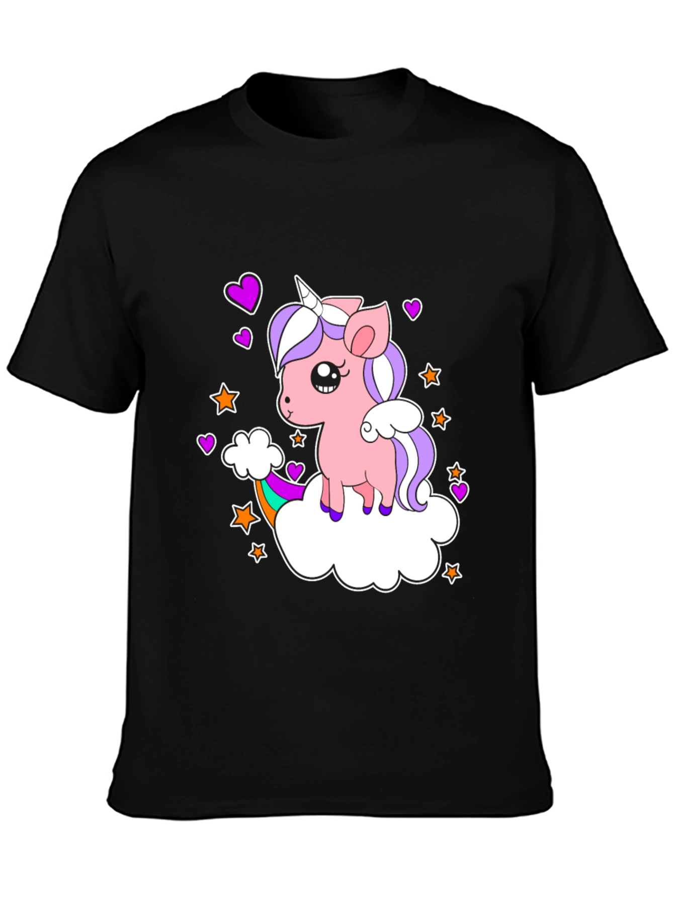 Black Cute Unicorn T-Shirt: Whimsical Rainbow Design view 3
