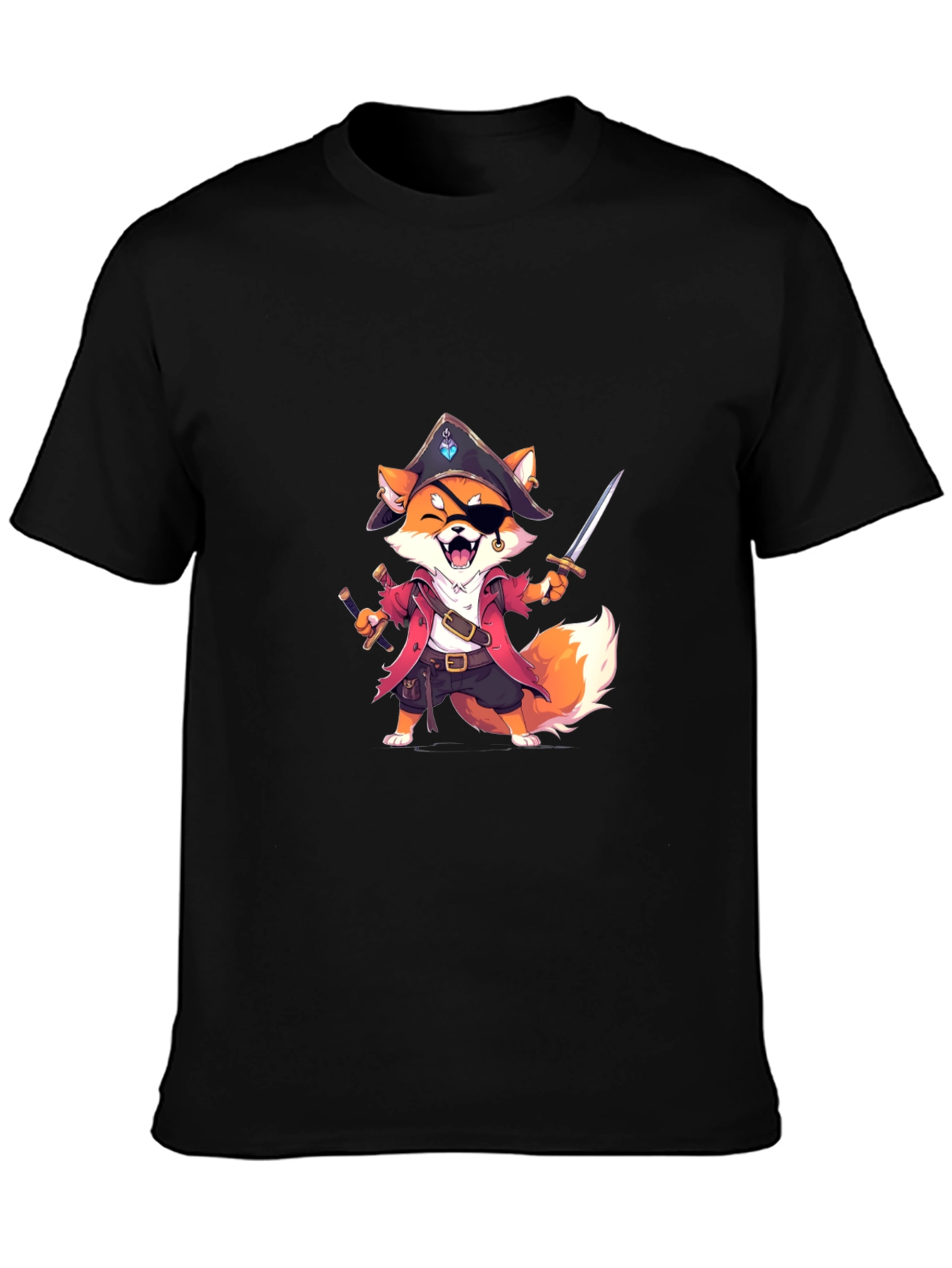 Black Pirate Fox Graphic Tee - Soft Cotton Blend view 3
