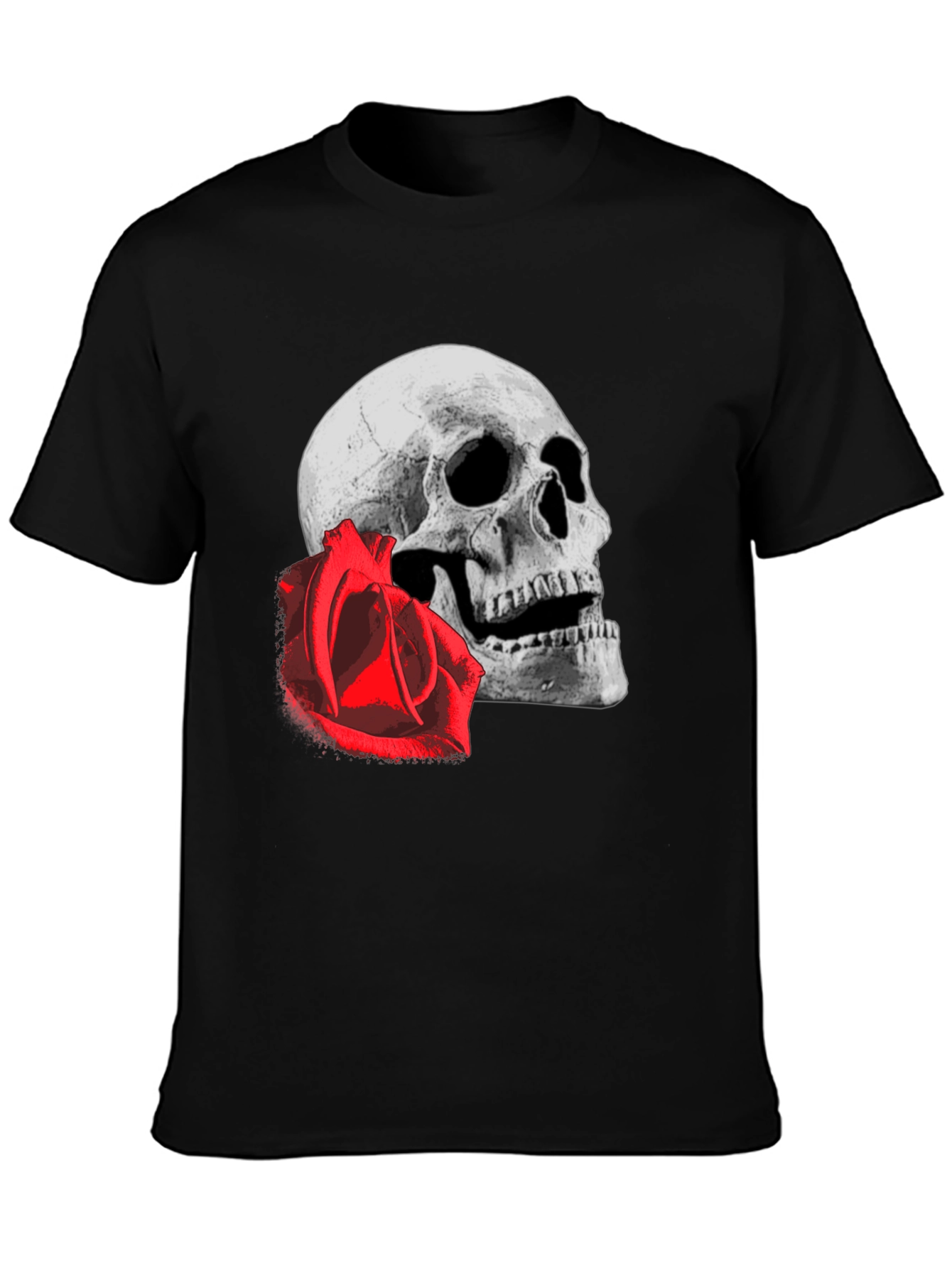 Black Skull & Rose Graphic Tee - Edgy Black T-Shirt view 3