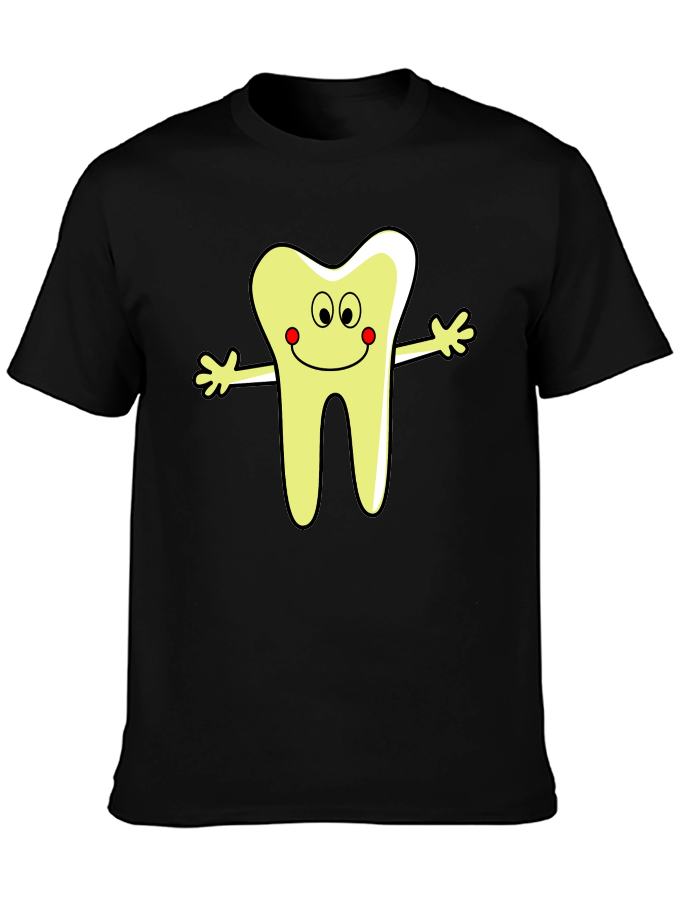 Black Cartoon Tooth Graphic T-Shirt - Black Cotton Tee view 3