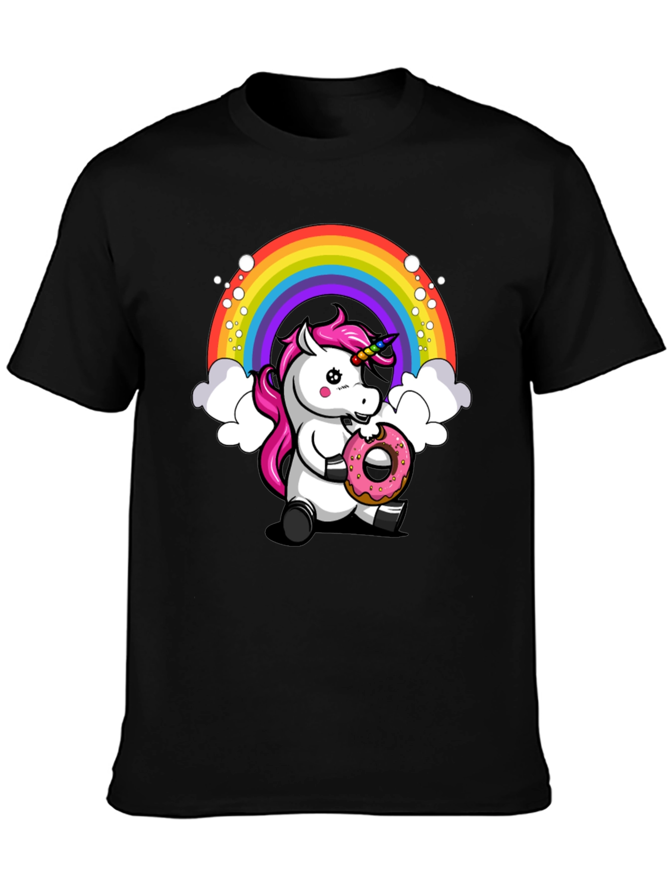 Black Unicorn Donut T-Shirt - Rainbow Graphic Tee view 3