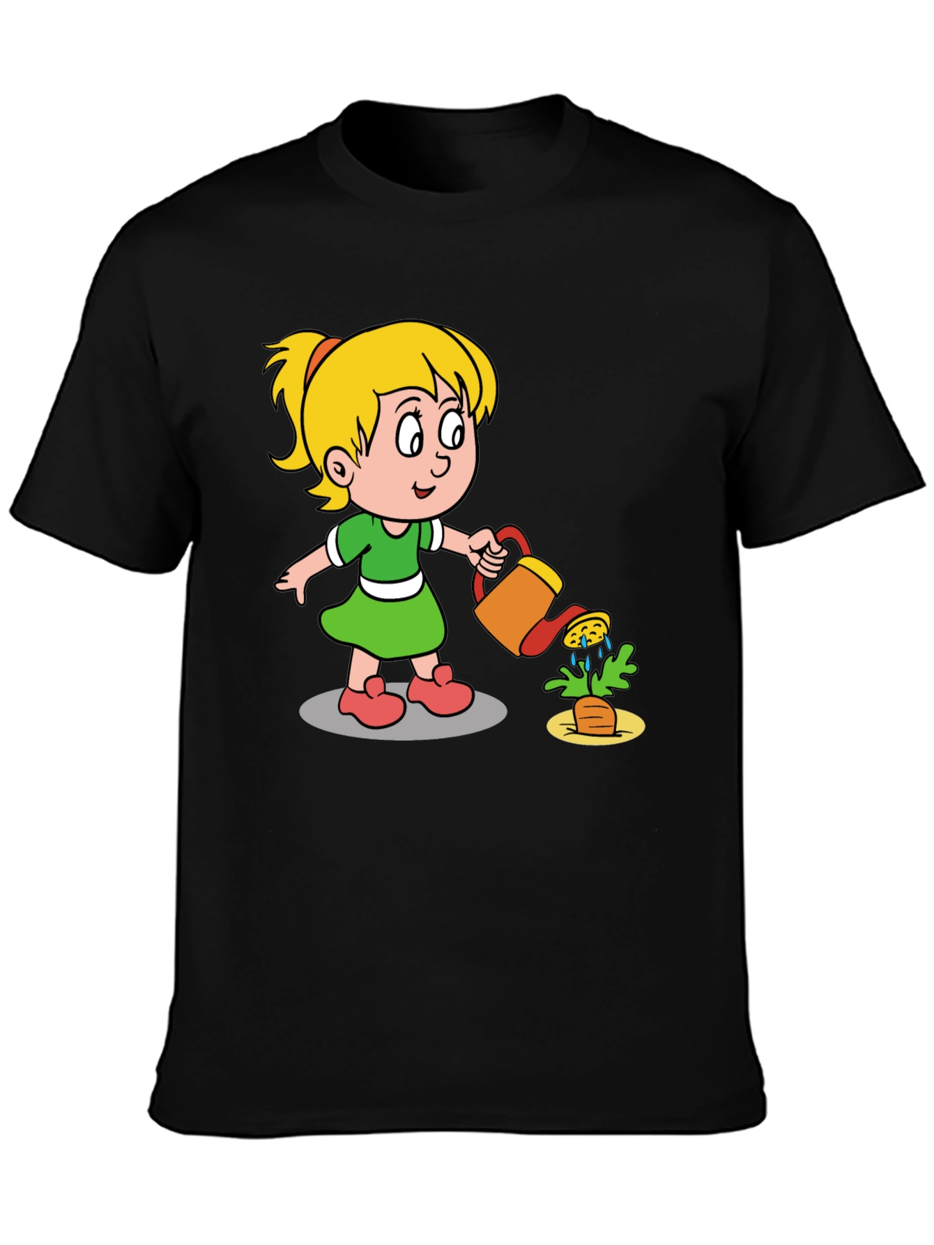 Black Cartoon Girl Gardening T-Shirt view 3