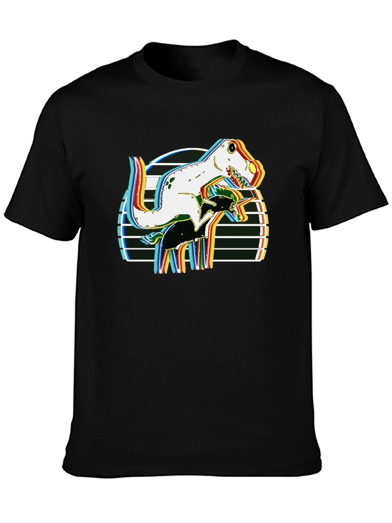 Black Dino Riding Unicorn Retro Style Graphic T-Shirt view 3