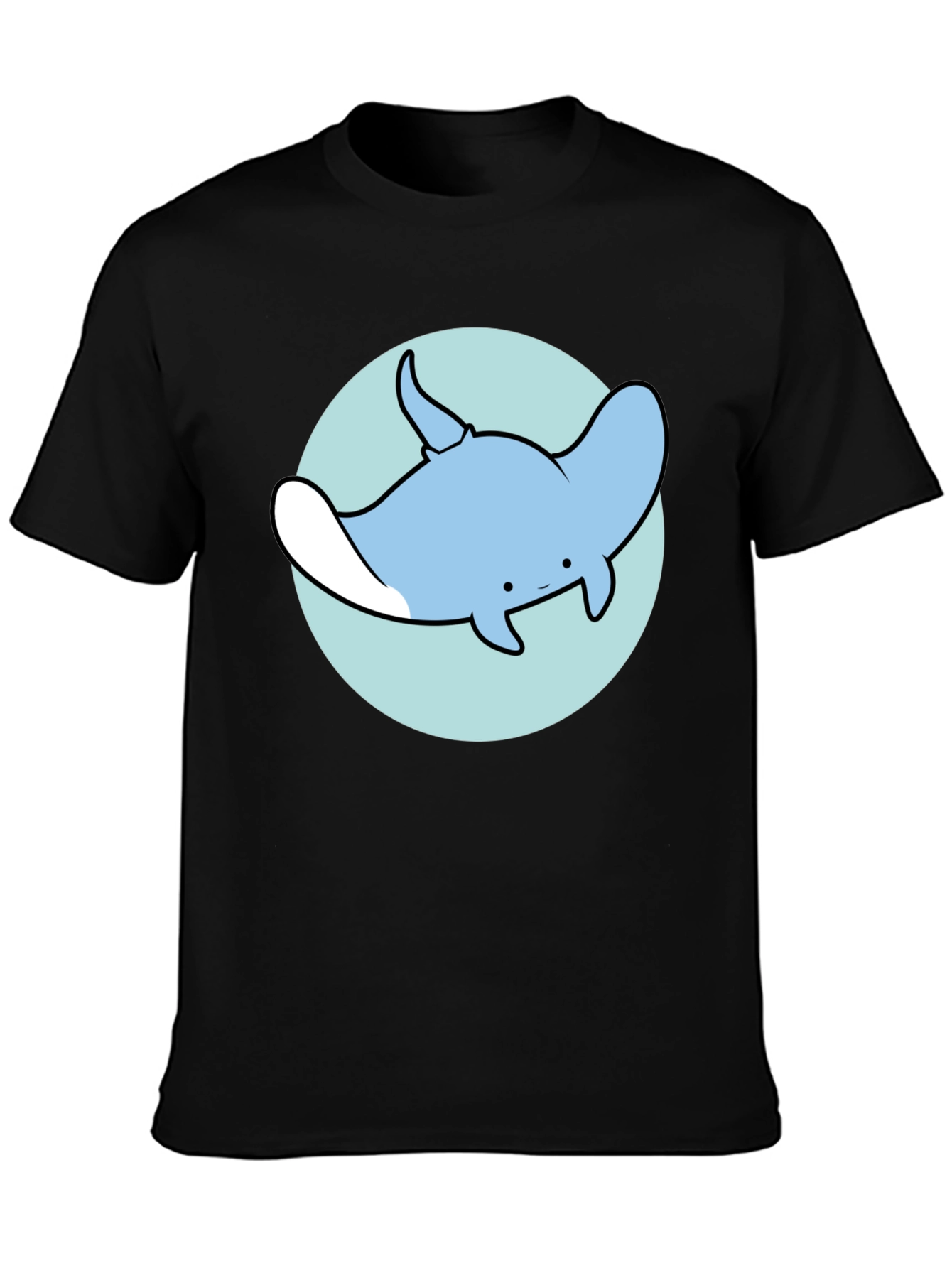 Black Cartoon Manta Ray Graphic Tee - Casual Black T-Shirt view 3