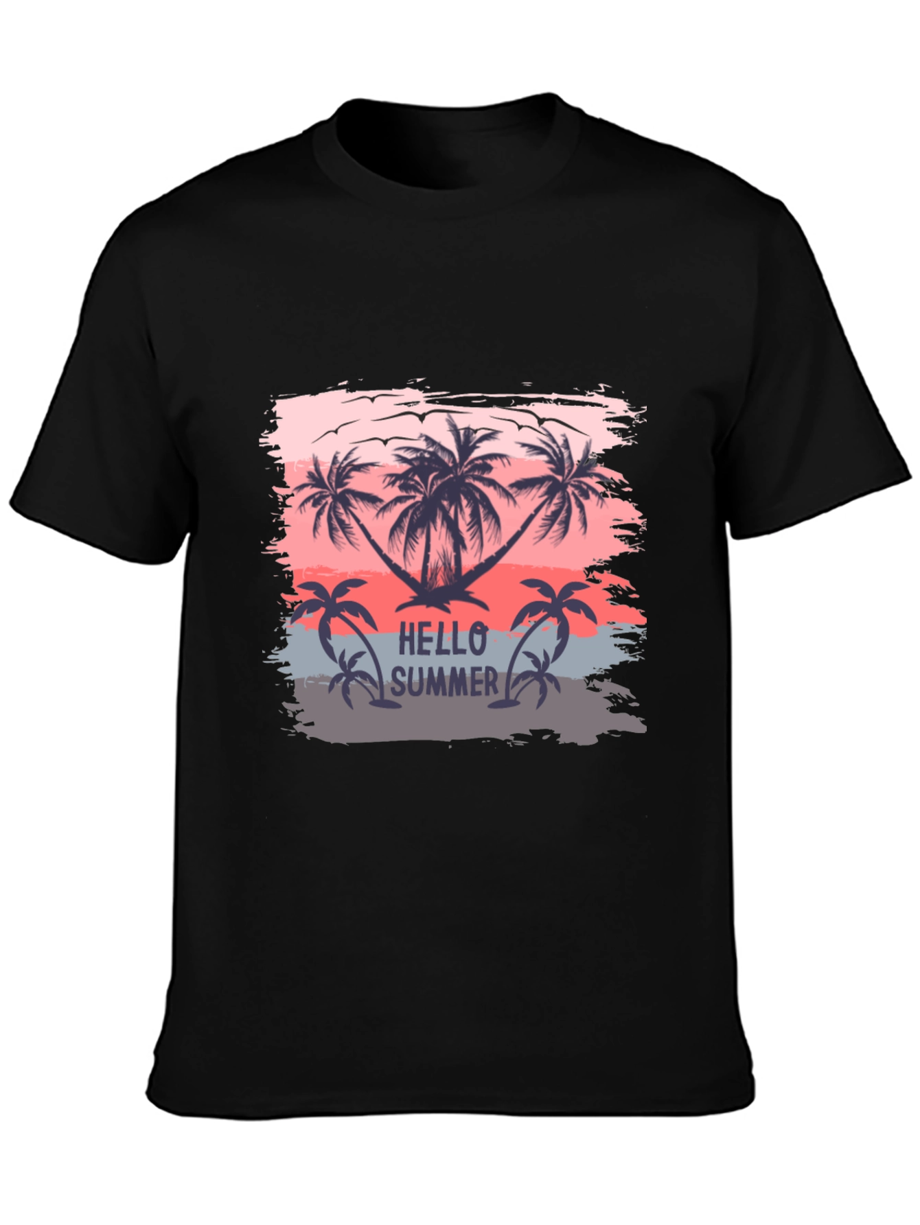 Black Hello Summer Palm Tree T-Shirt view 3