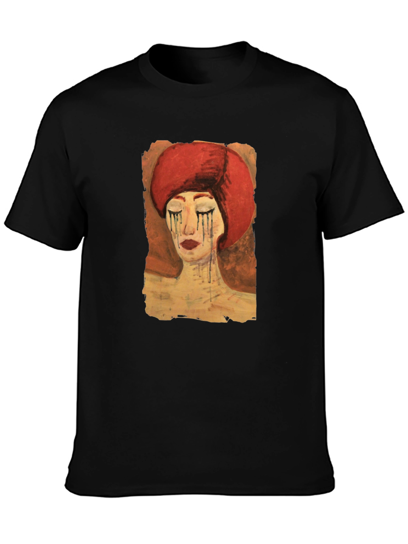 Black Artistic Woman Graphic Tee - Black Casual T-Shirt view 3