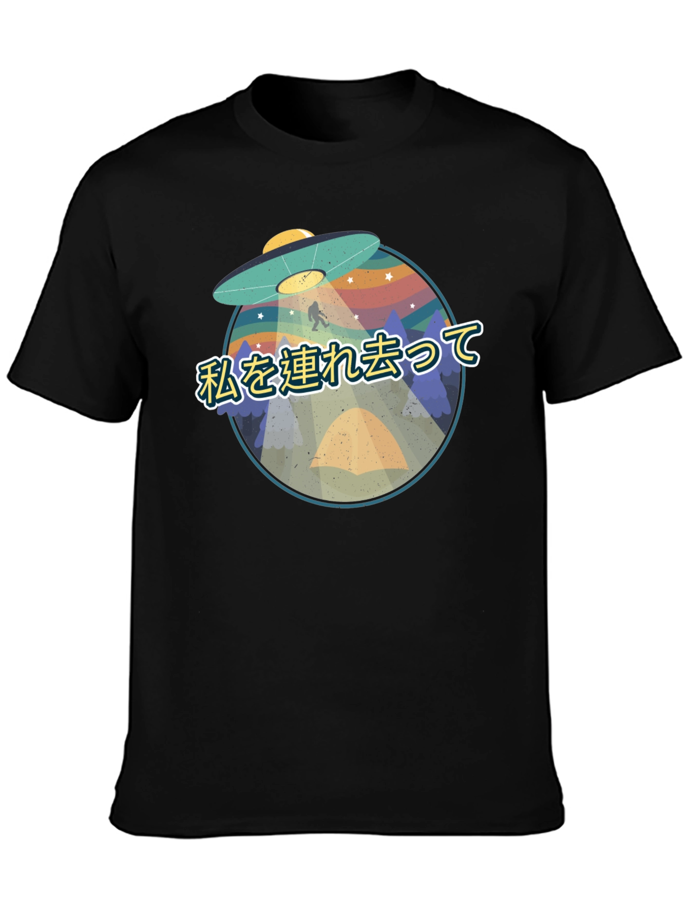 Black UFO Abduction Graphic Tee - Sci-Fi Humor T-Shirt view 3