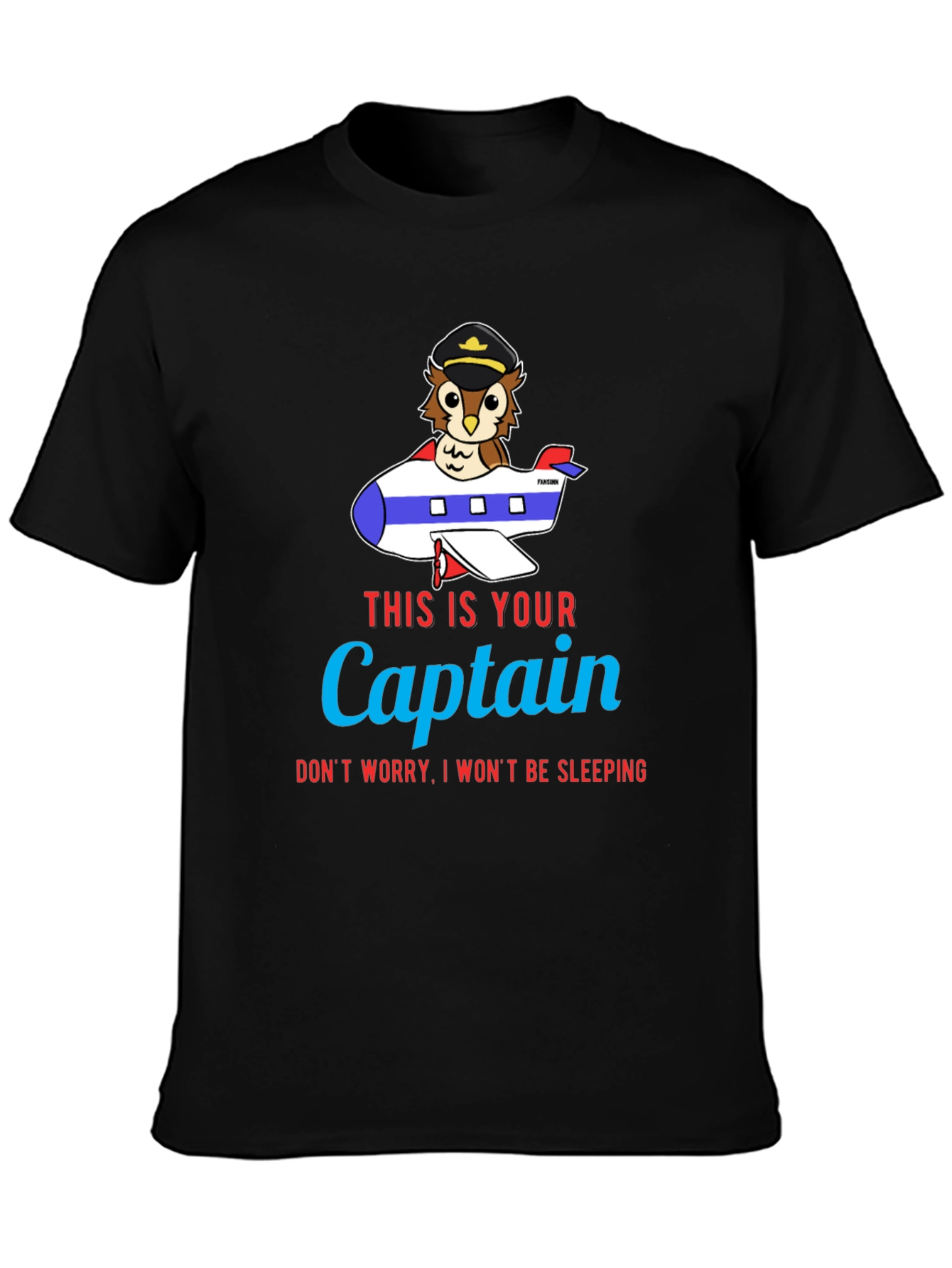 Black Owl Captain Airplane T-Shirt - Funny Pilot Tee view 3