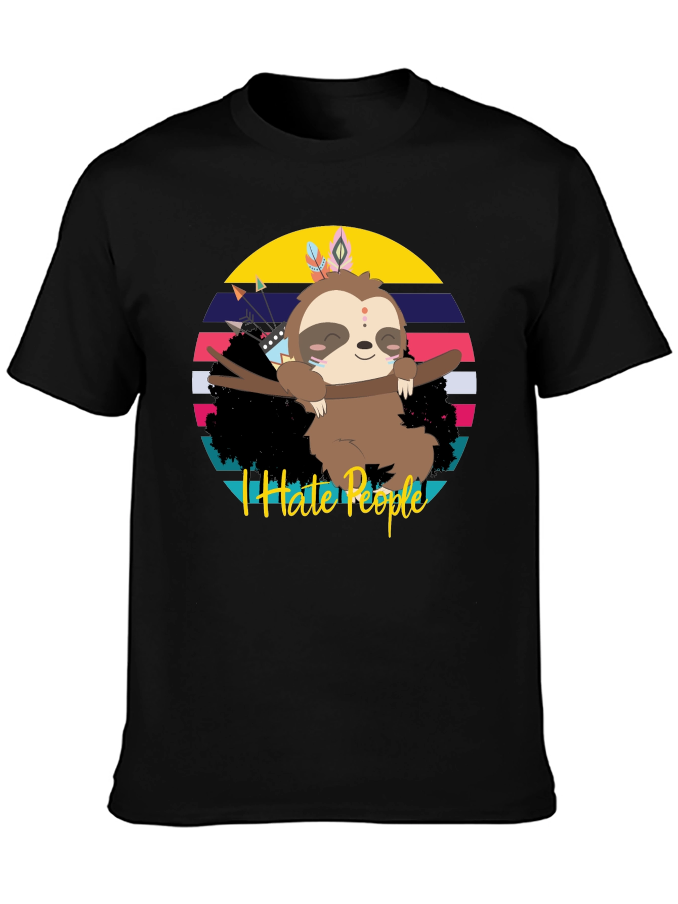 Black I Hate People Sloth Graphic Tee view 3