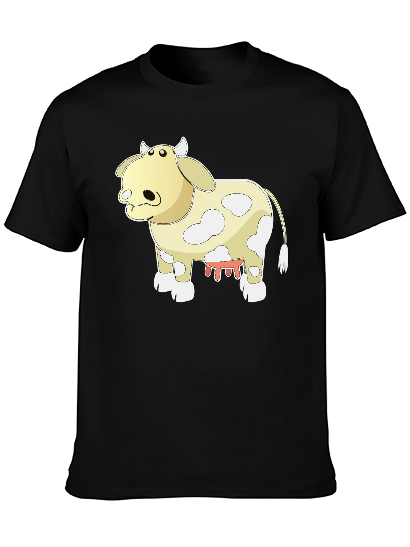 Black Cartoon Cow Graphic Tee - Black Cotton T-Shirt view 3