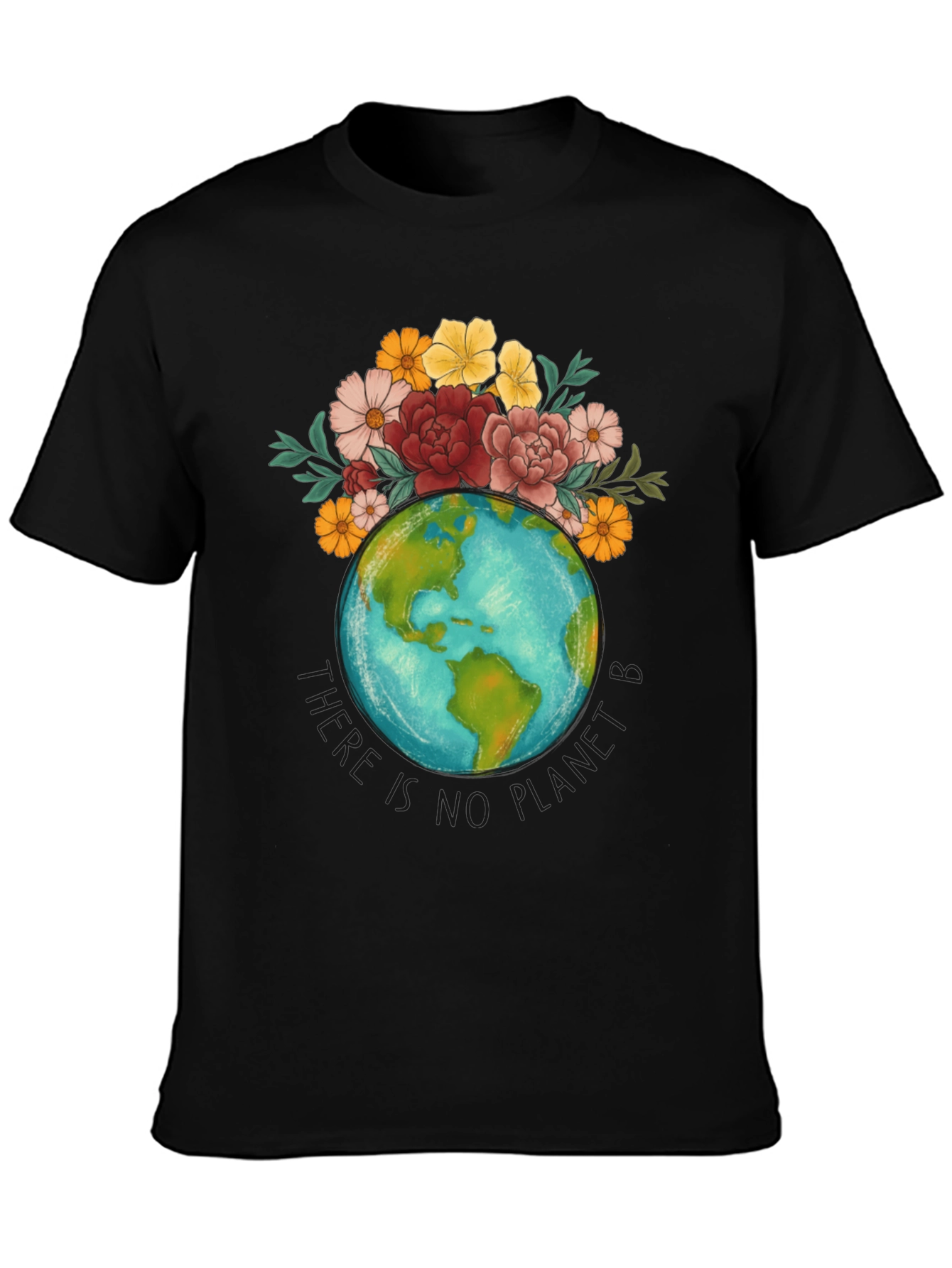 Black Floral Earth Graphic T-Shirt view 3