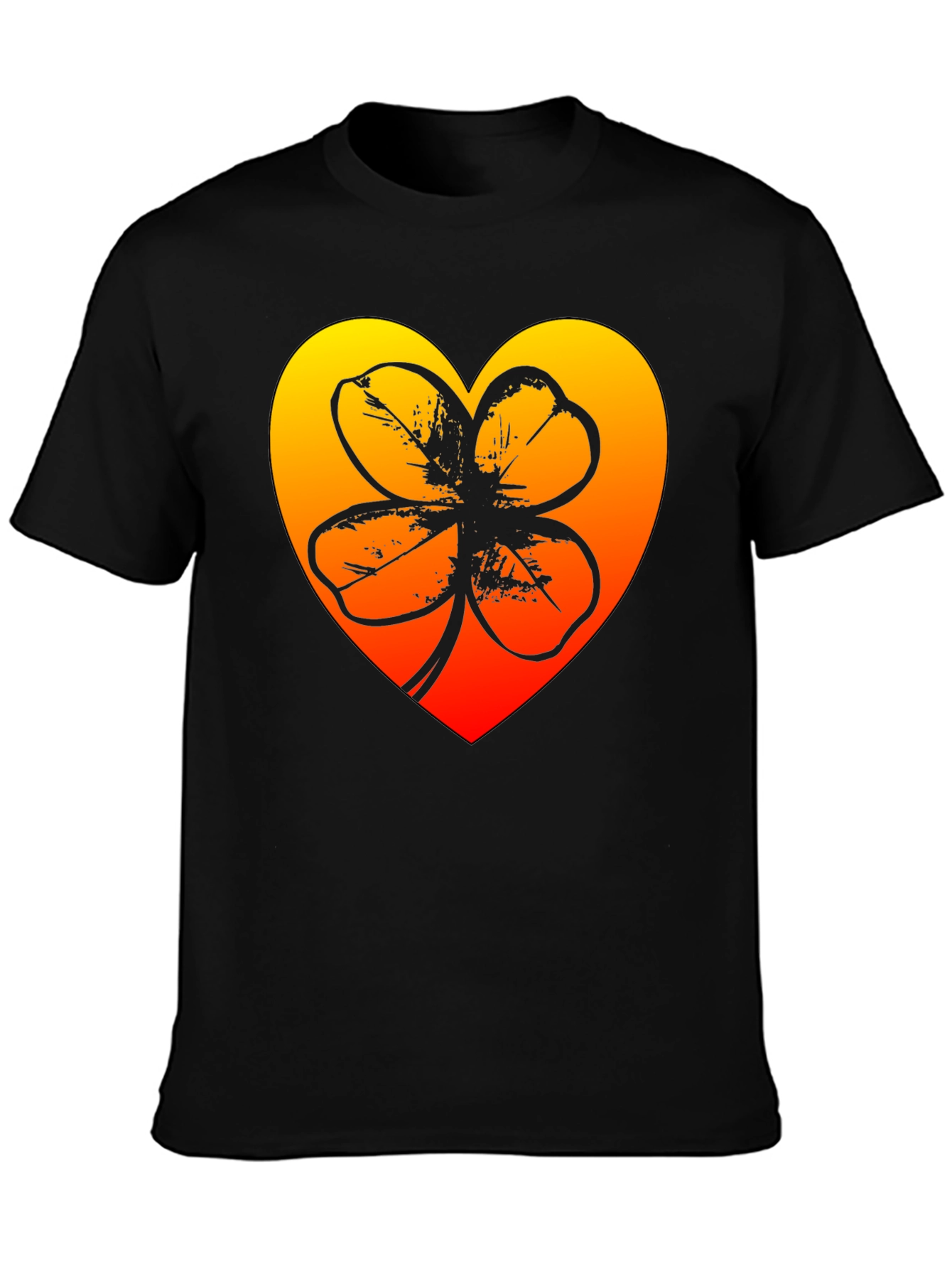 Black Lucky Heart Clover T-Shirt - Black view 3