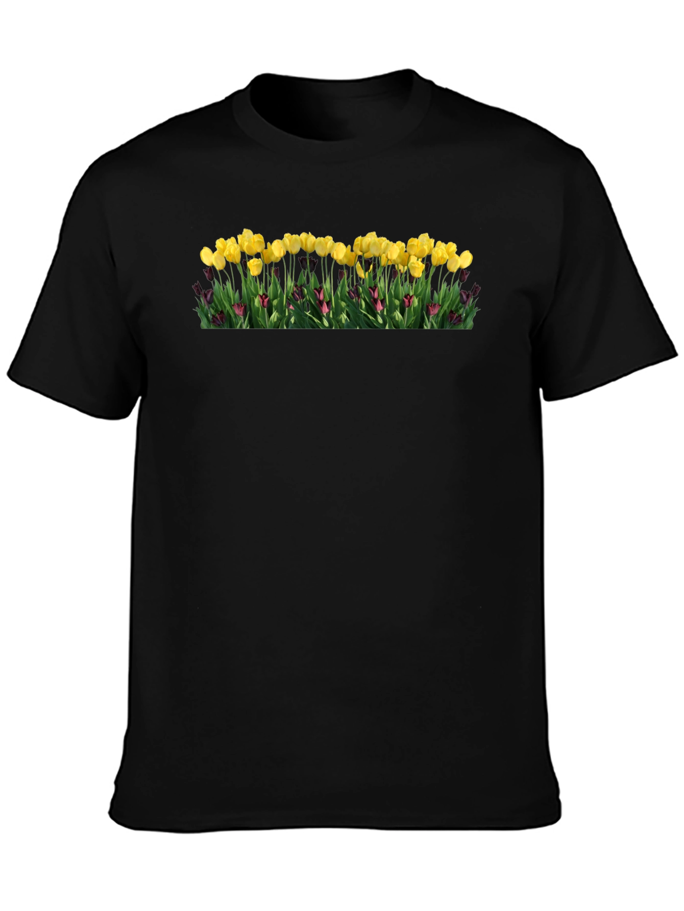Black Floral Print T-Shirt - Yellow Tulips view 3