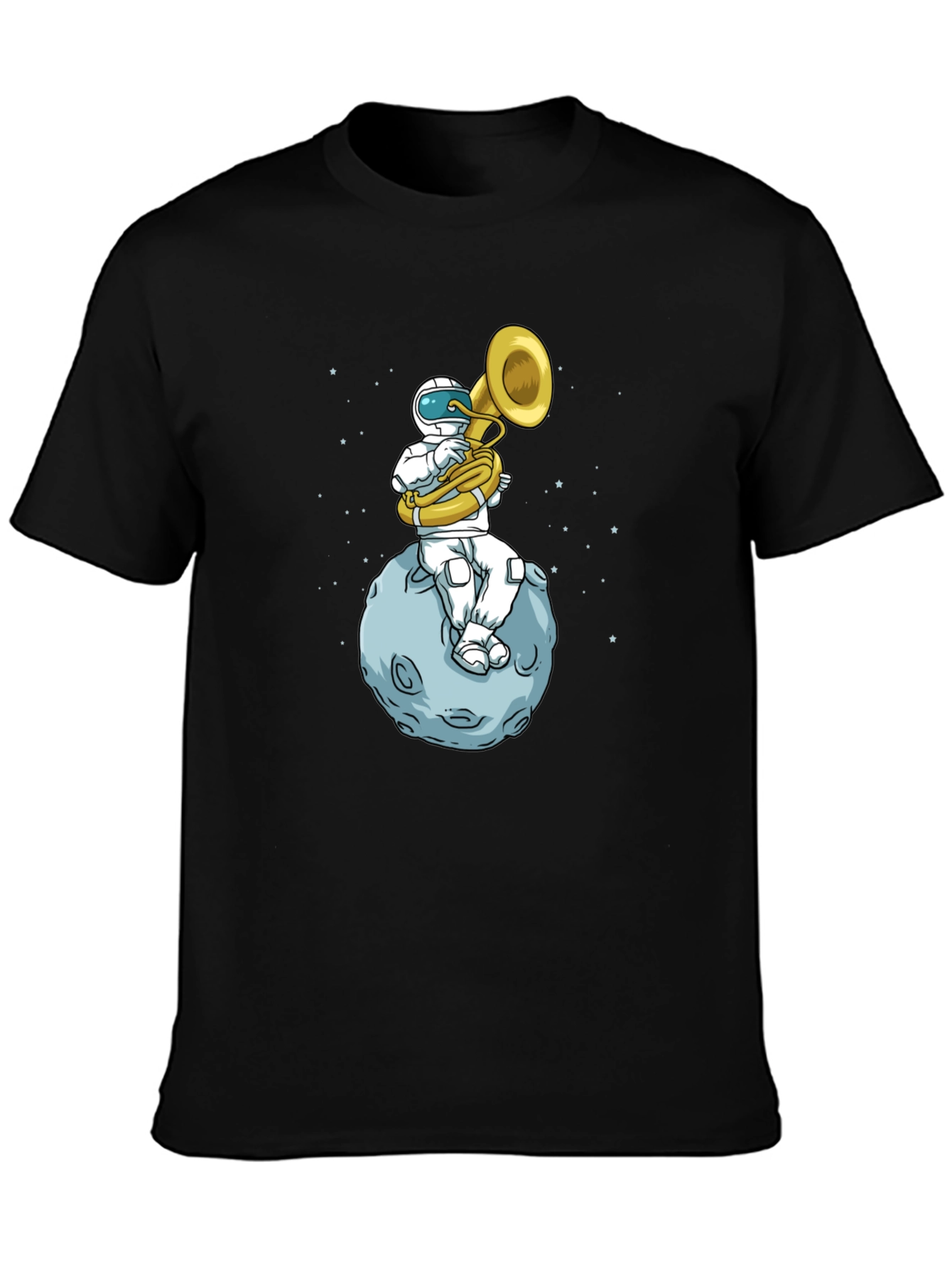 Black Astronaut Tuba Player on Moon T-Shirt view 3