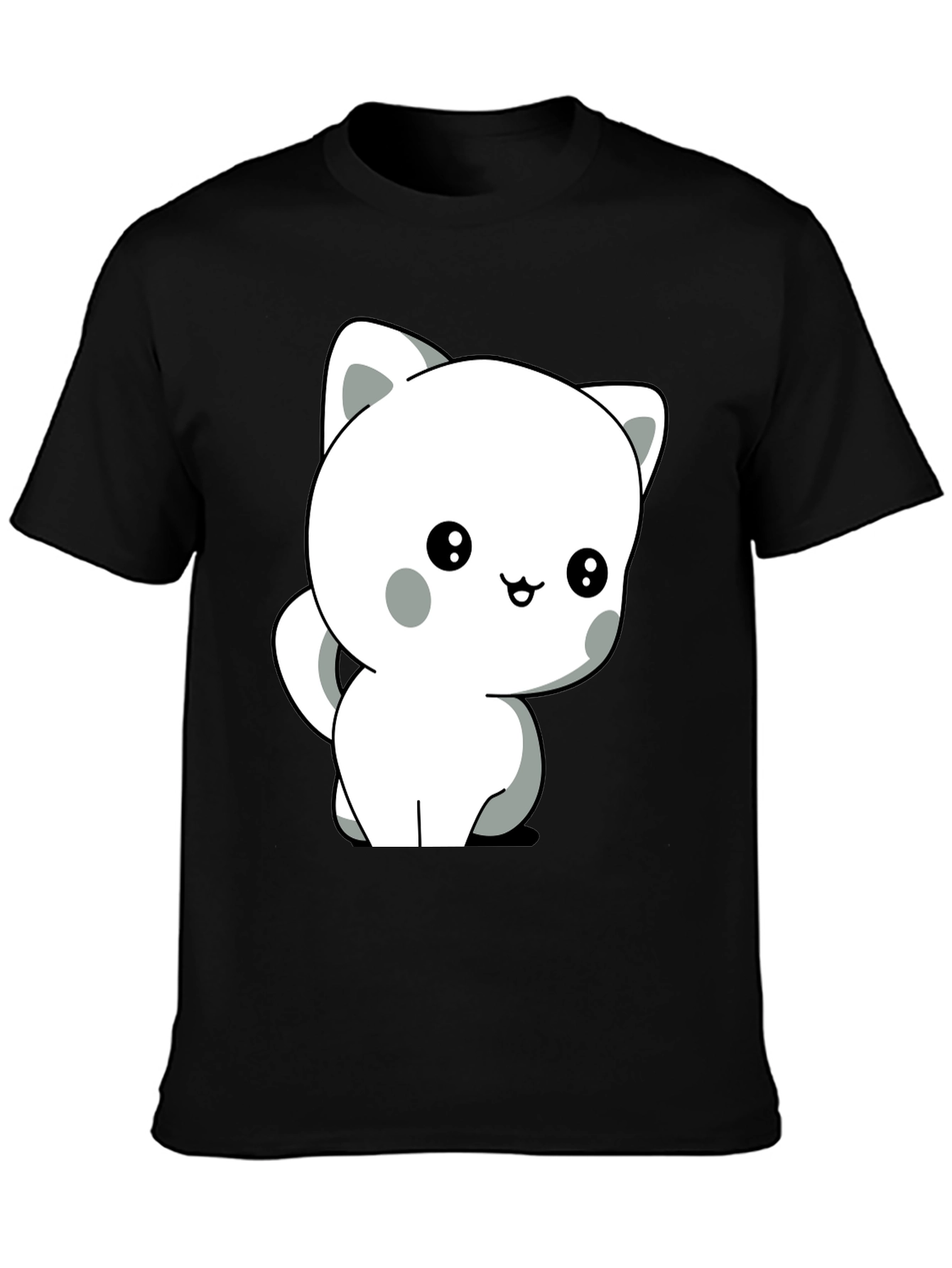 Black Cute Cartoon Cat Graphic Tee - Unisex Soft Cotton T-Shirt view 3
