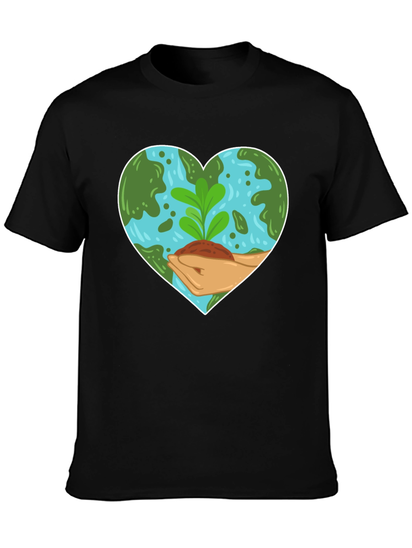Black Eco Heart T-Shirt: Black, Earth-Loving Design view 3