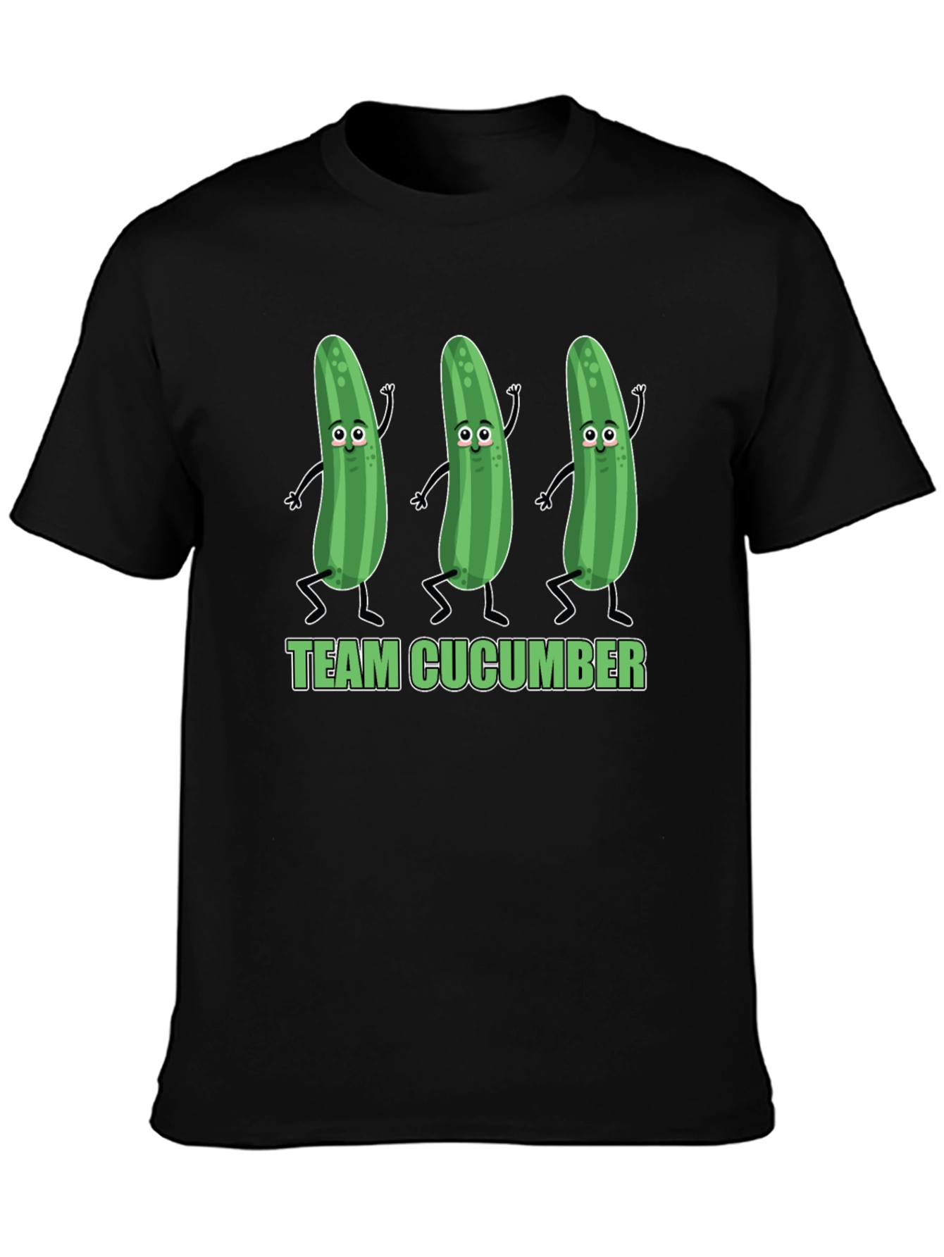 Black Funny Team Cucumber Graphic Print T-Shirt view 3