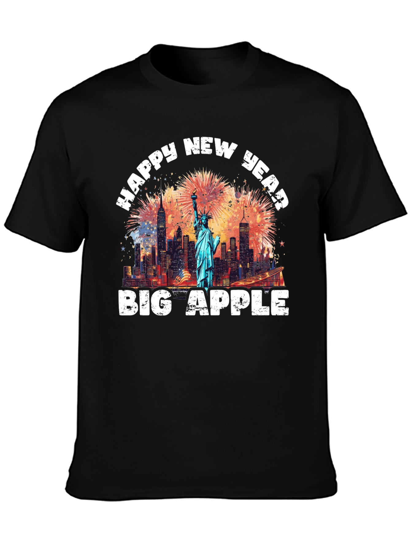 Black Happy New Year Big Apple Graphic Tee view 3