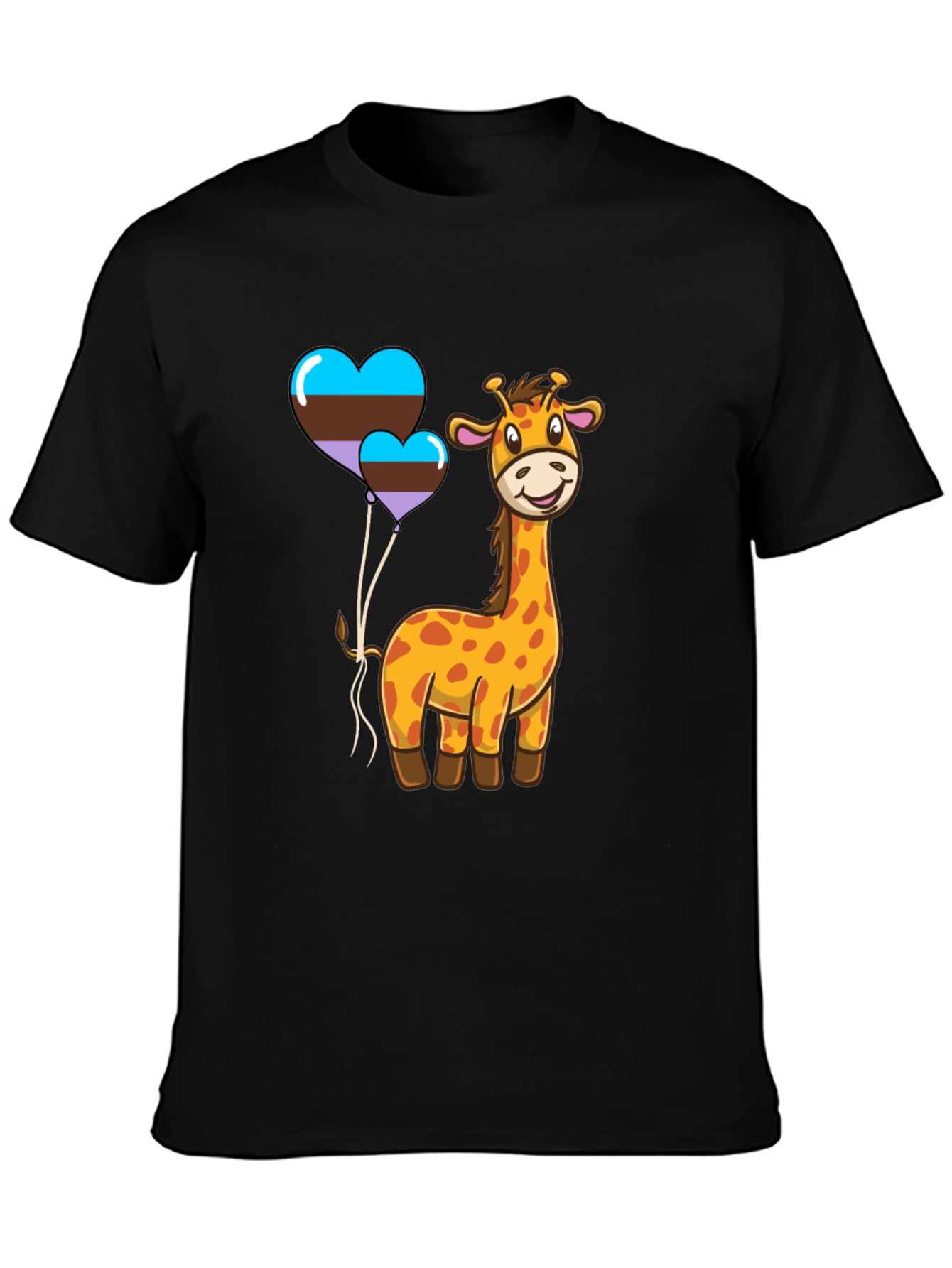 Black Cute Giraffe & Hearts T-Shirt view 3